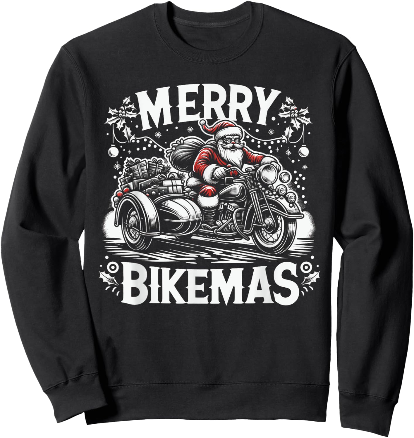 Santa Claus on Motorcycle Biker Christmas Sweatshirt - Sweatshirt | Black