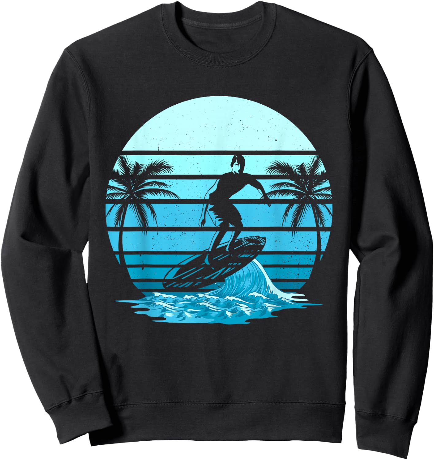 Vintage Surf Sunset Surfing Lover Gift Beach Retro Surfer Sweatshirt - Sweatshirt | Black