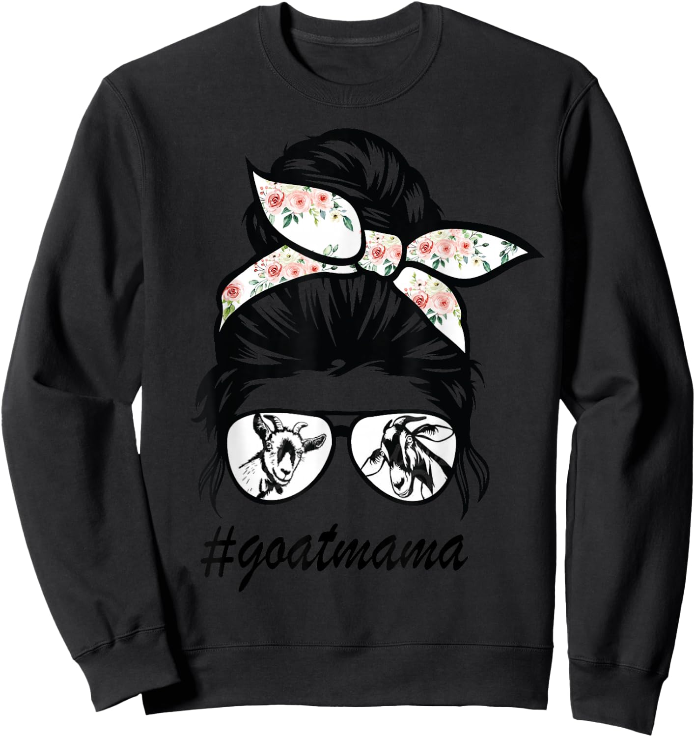 goat mama Messy Bun goat mom messy bun hair glasses Sweatshirt - Sweatshirt | Black