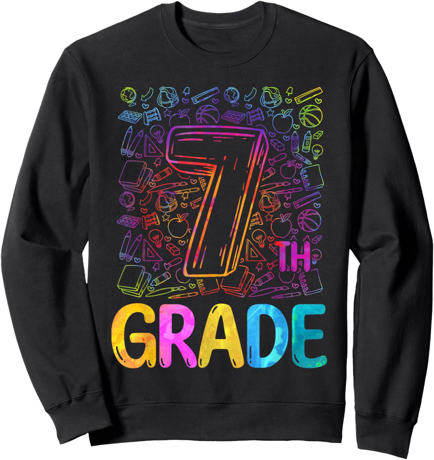 7th Grade Typography Team Seventh Grade Back To School Kids Sweatshirt - Sweatshirt | Black