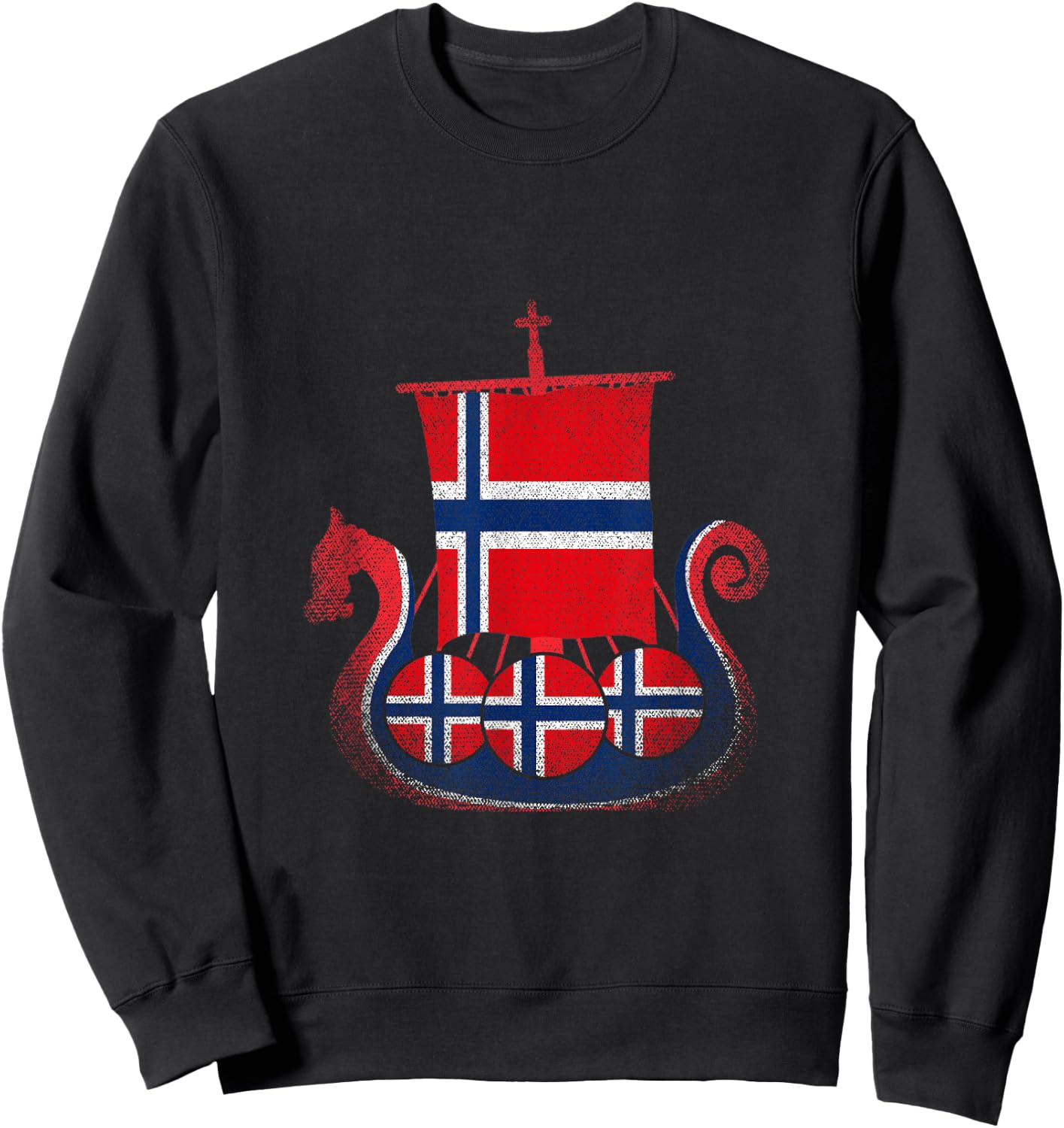 Norwegian Flag Proud Norway Viking Ship - Men's Black Small Classic Fit Short Sleeve Cotton Polyester Sweatshirt - Sweatshirt | Black