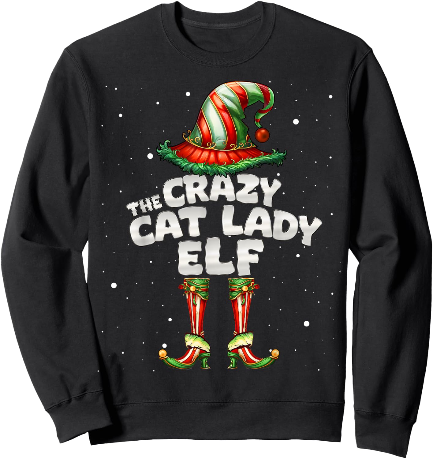 The Crazy Cat Lady Elf Family Matching Group Christmas Sweatshirt - Sweatshirt | Black