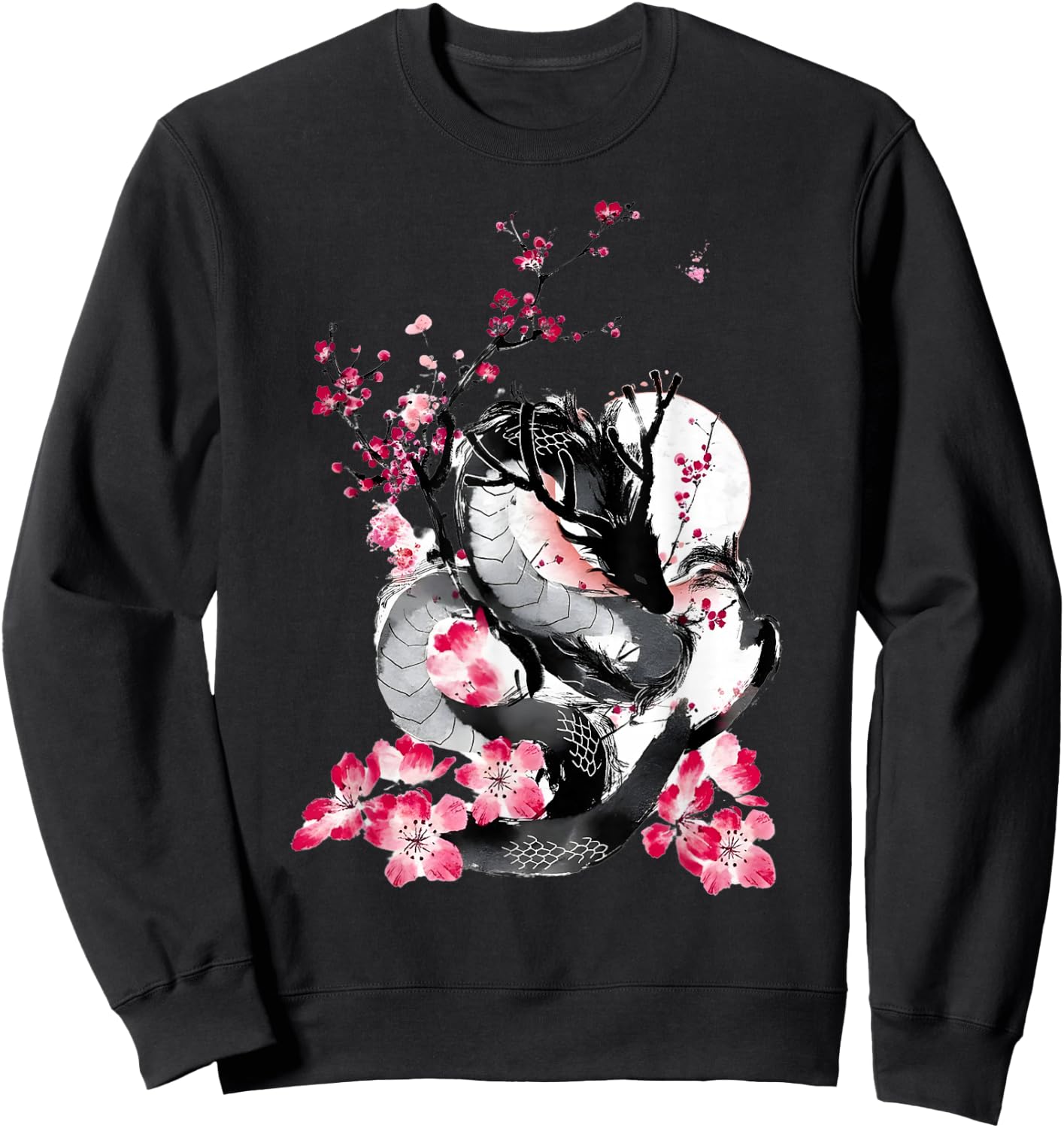 Cherry Blossom Japanese Dragon Asian Retro 80’s Style Sweatshirt - Sweatshirt | Black