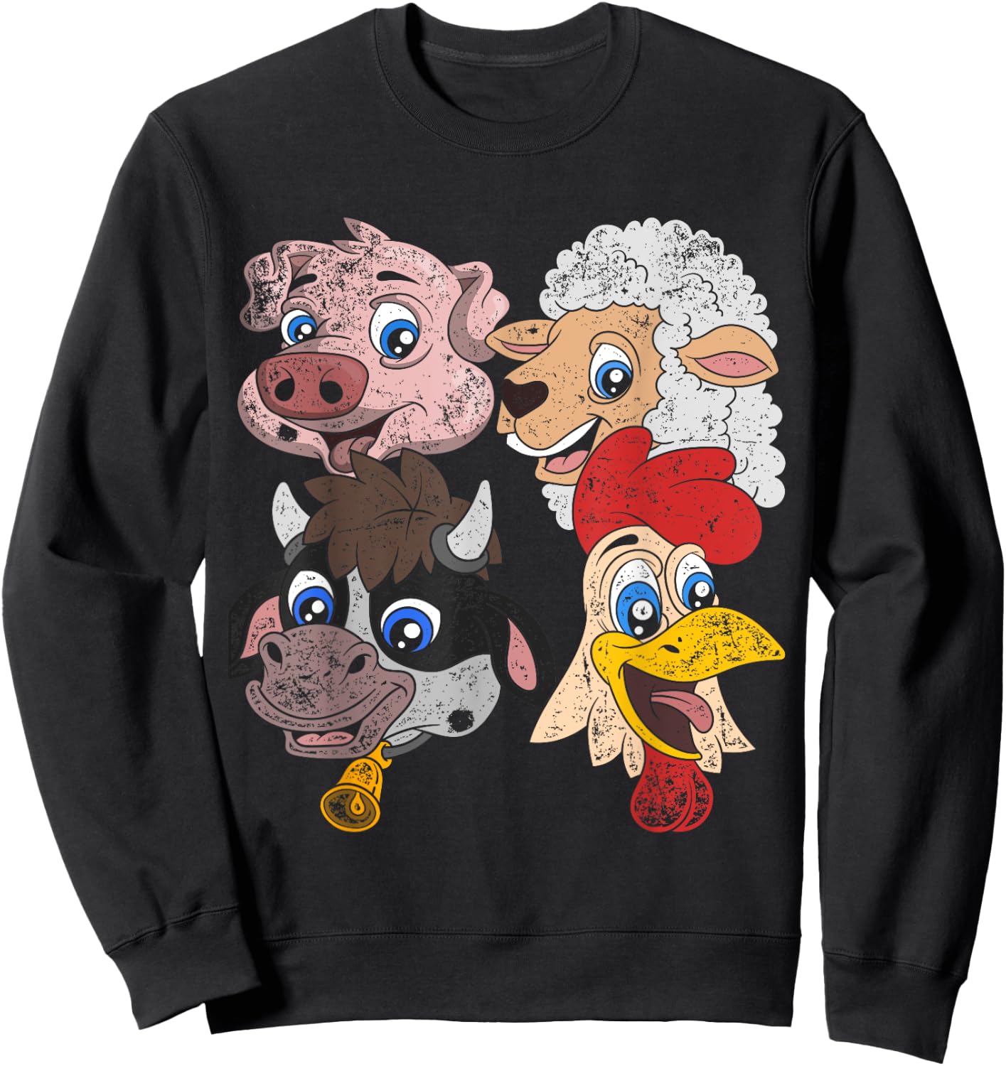 Pig Sheep Cow Chicken Kids Toddlers Funny Farm Squad Animal Sweatshirt - Sweatshirt | Black