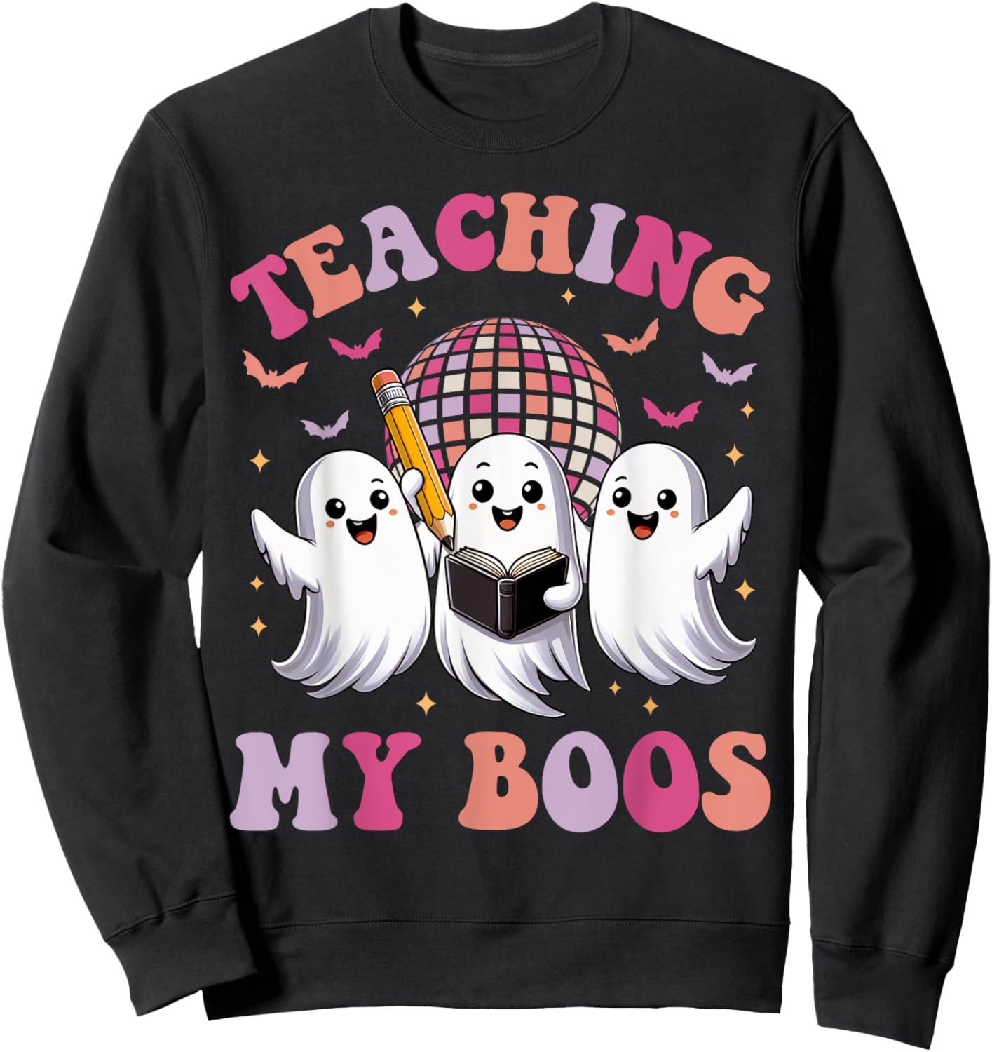 Groovy Teaching My Boos Crew Funny Ghost Halloween Teacher Sweatshirt - Sweatshirt | Black