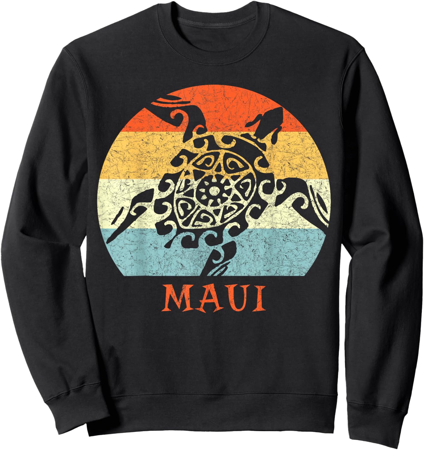 Maui, Hawaii Vintage Retro Sea Turtle Throwback Vacation Sweatshirt - Sweatshirt | Black