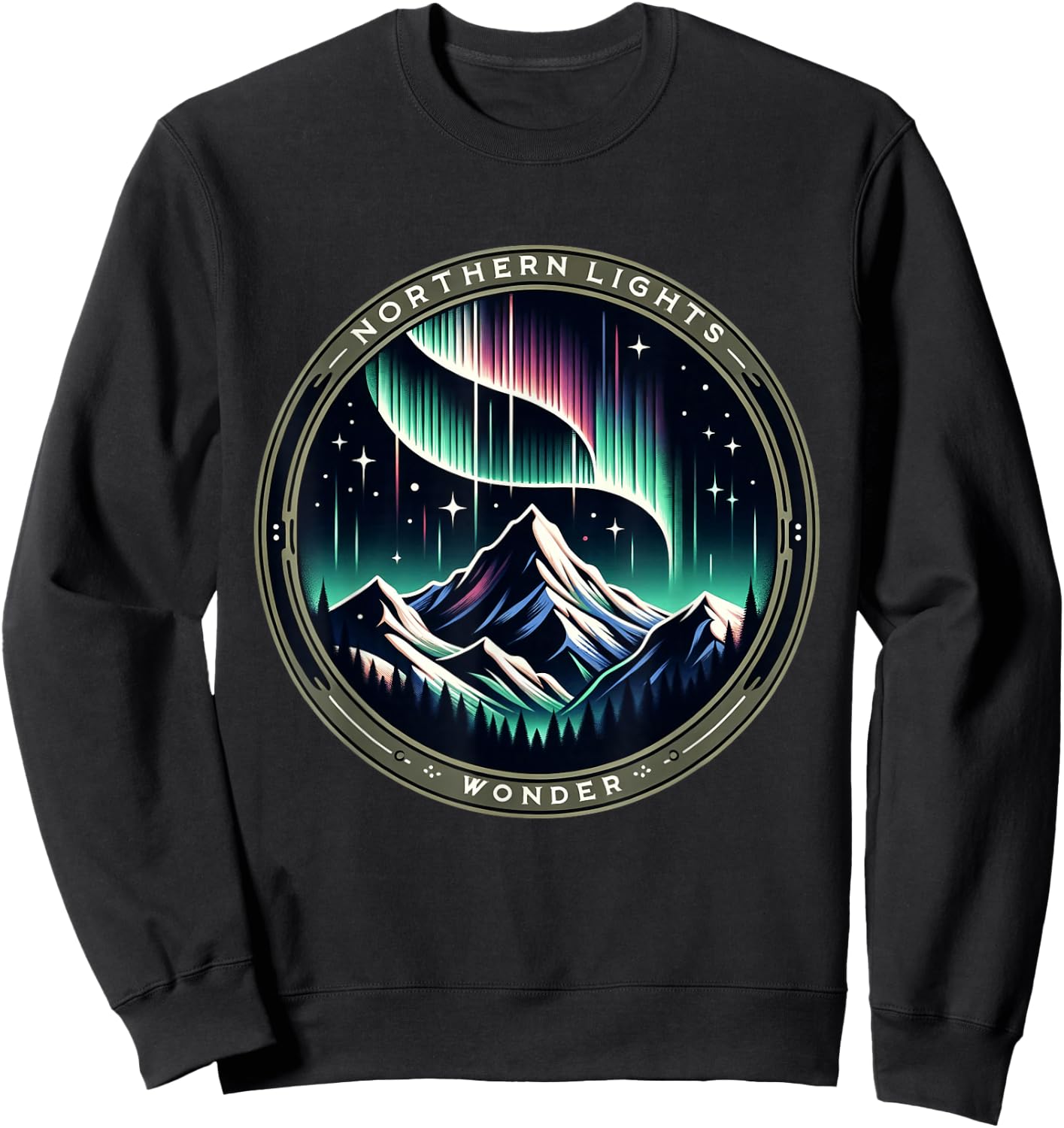 Aurora Borealis Mountain - Northern Lights Nature Wonder Sweatshirt - Sweatshirt | Black