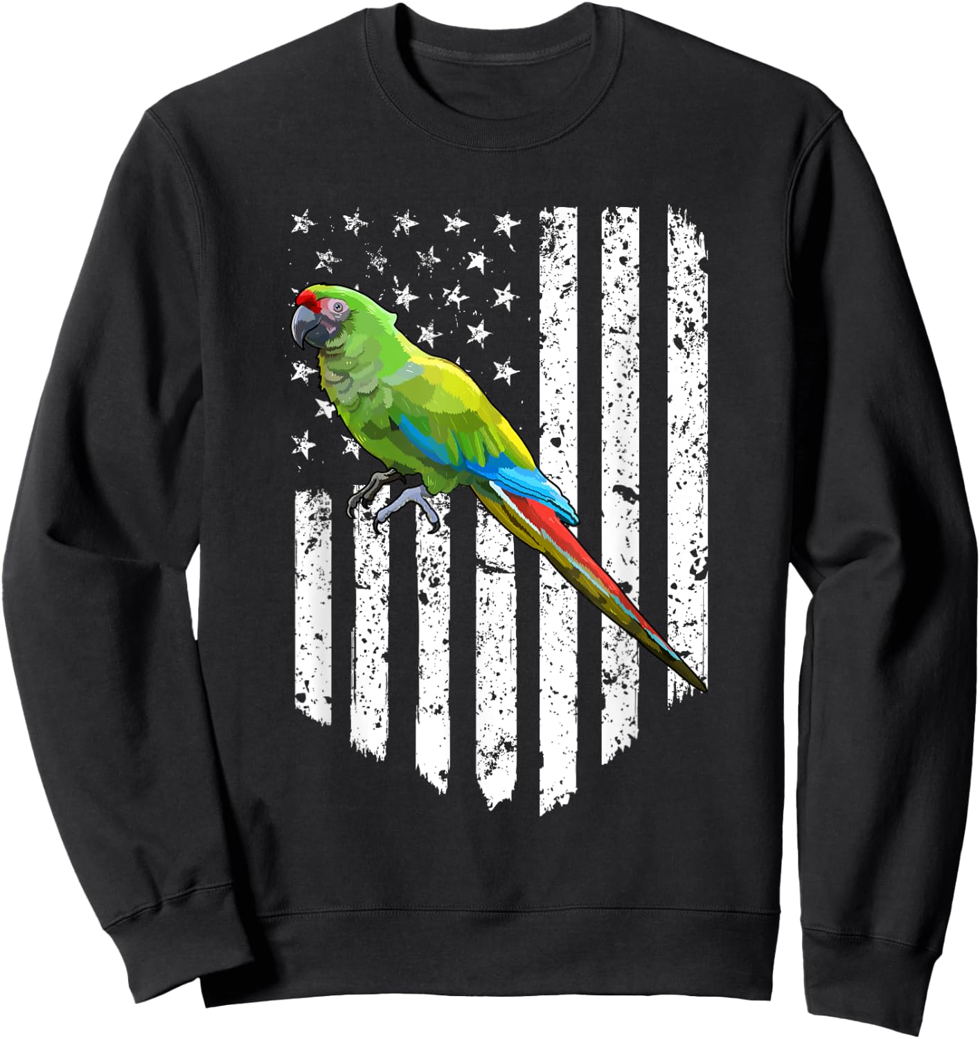 White American Flag Military Macaw Bird 4th Of July Women Men Sweatshirt - Sweatshirt | Black