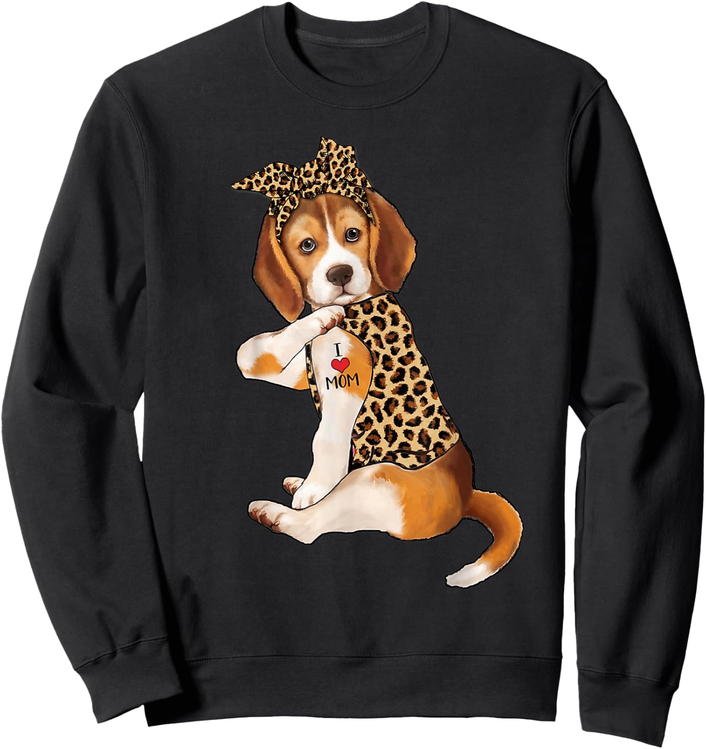 Beagle Dog Lover I Love Mom Tattoo Leopard Mothers Day Sweatshirt - Sweatshirt | Black