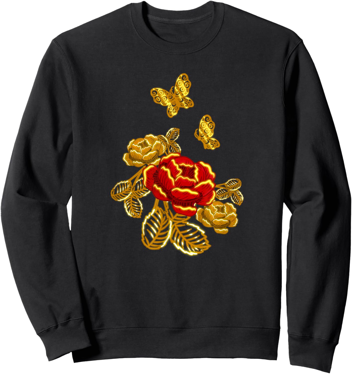 Golden Red Butterfly Flower Plant Florist Gift Sweatshirt - Sweatshirt | Black