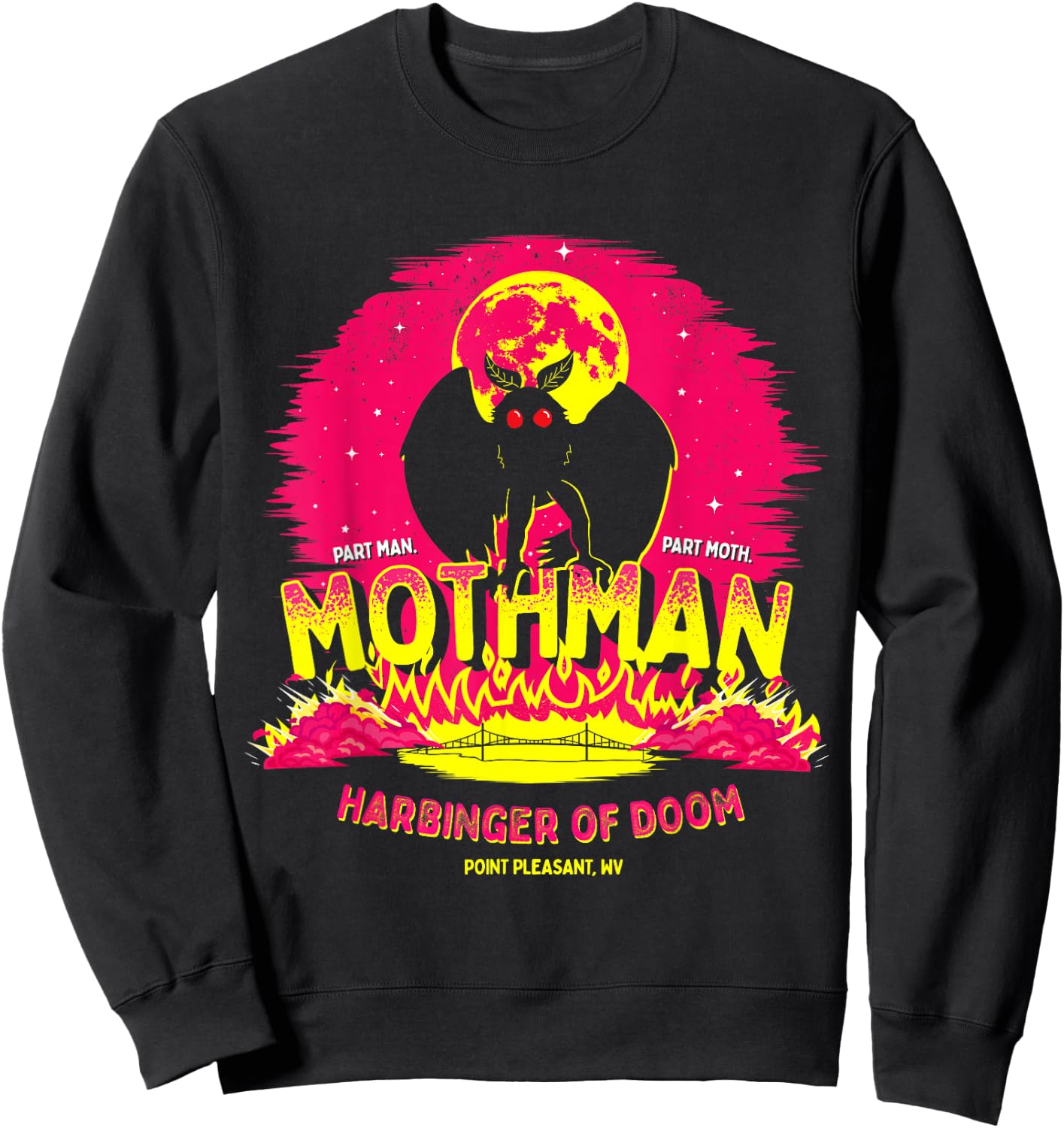 Mothman - Harbinger of Doom! Funny Cute Cryptid Creature Short Sleeve Sweatshirt - Sweatshirt | Black