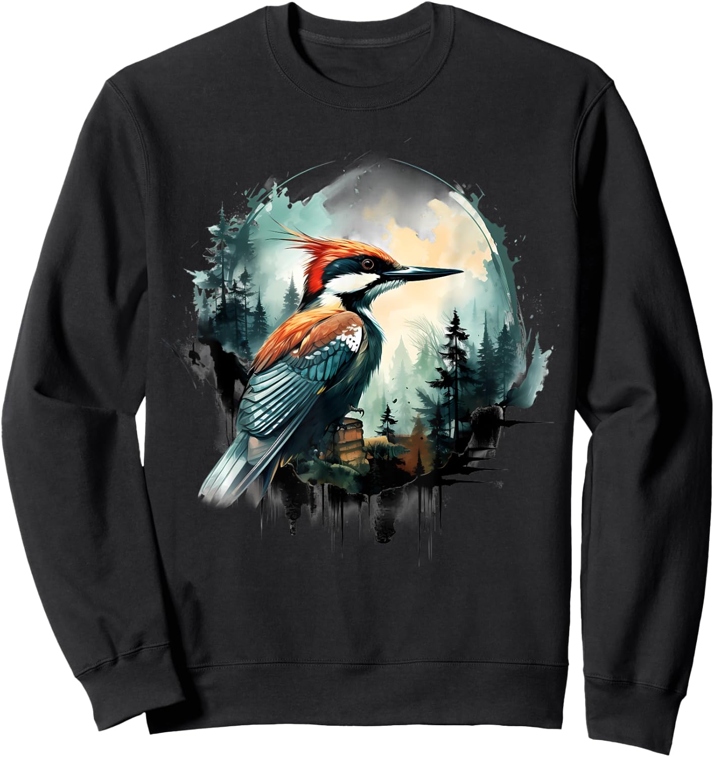 Woodpecker Portrait Colorful Wildlife Animal Art Artwork Sweatshirt - Sweatshirt | Black