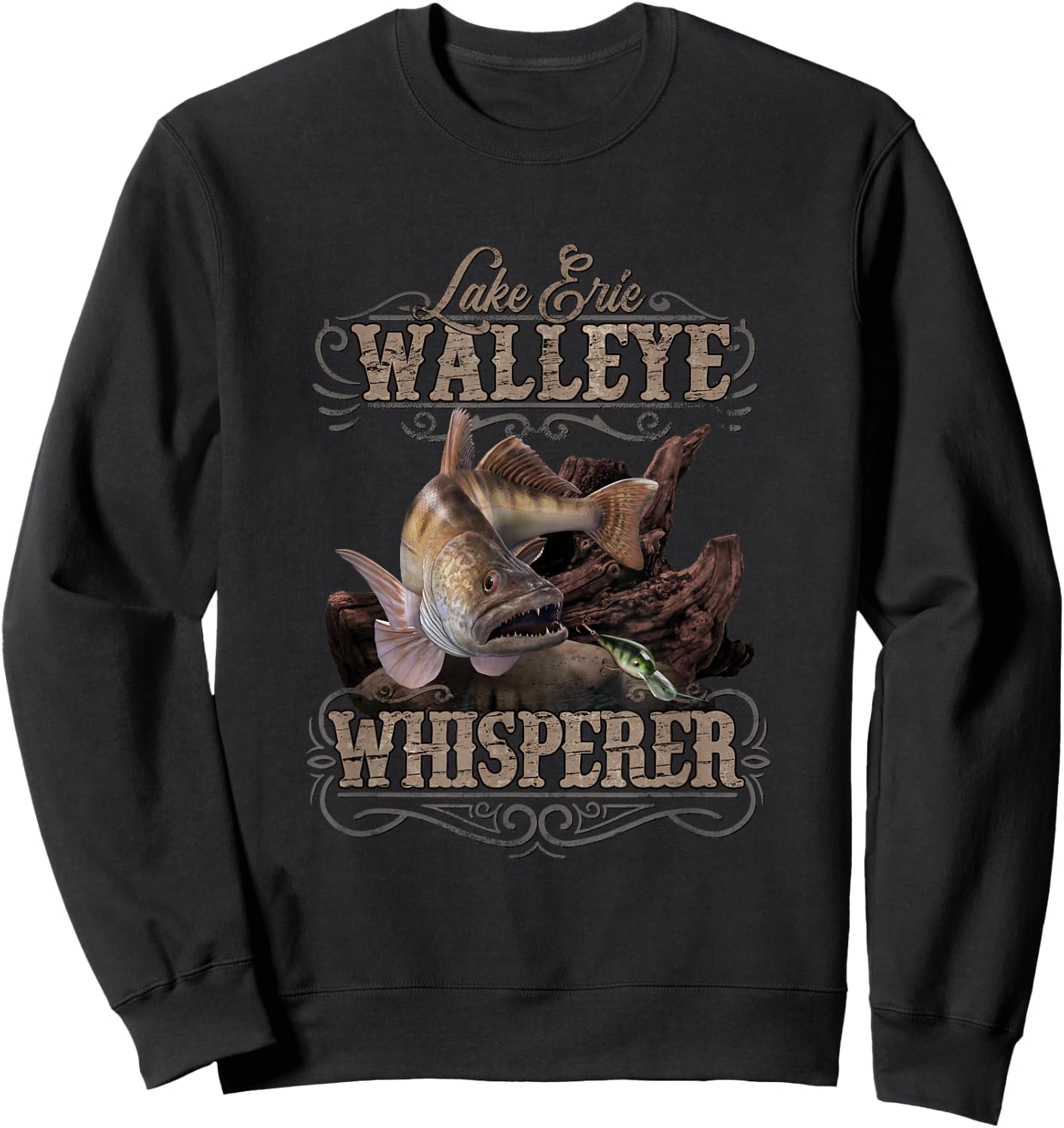 Lake Erie Walleye Whisperer Vintage Fishing Sweatshirt - Sweatshirt | Black