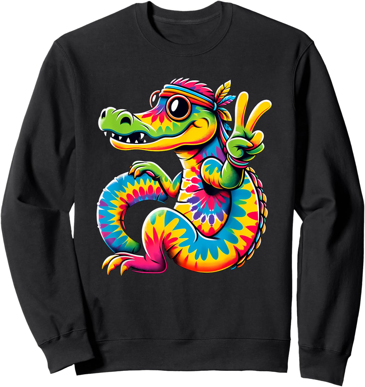 Peace Sign Tie Dye Alligator Sweatshirt - Sweatshirt | Black