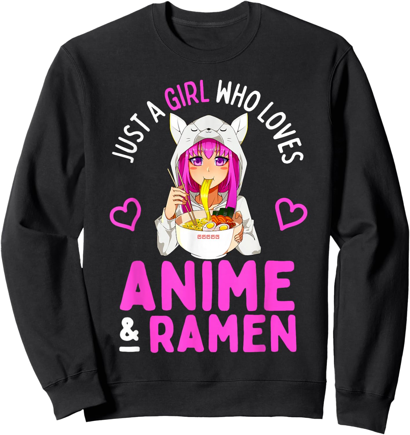 Just a Girl Who Loves Anime and Ramen Bowl Japanese Girls Small Sweatshirt - Sweatshirt | Black