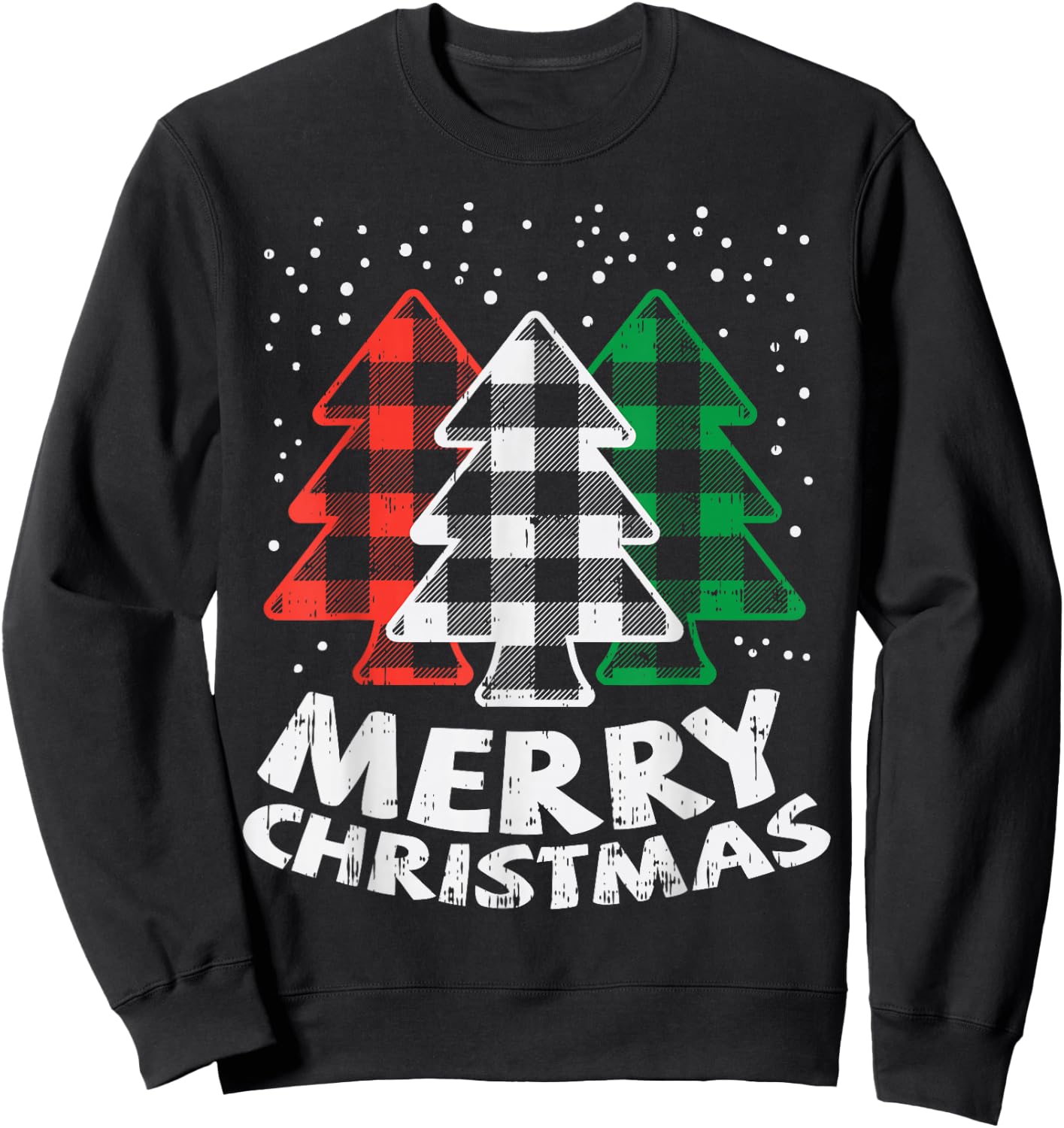 Green White Red Buffalo Plaid Merry Christmas Trees Gift Sweatshirt - Sweatshirt | Black
