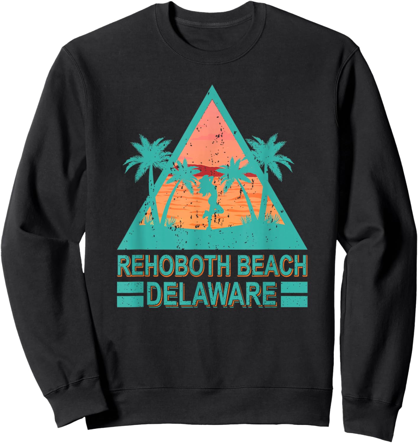 Vintage Palm Trees In Retro Triangle Rehoboth Beach Delaware Women Girls Kids Sweatshirt - Sweatshirt | Black