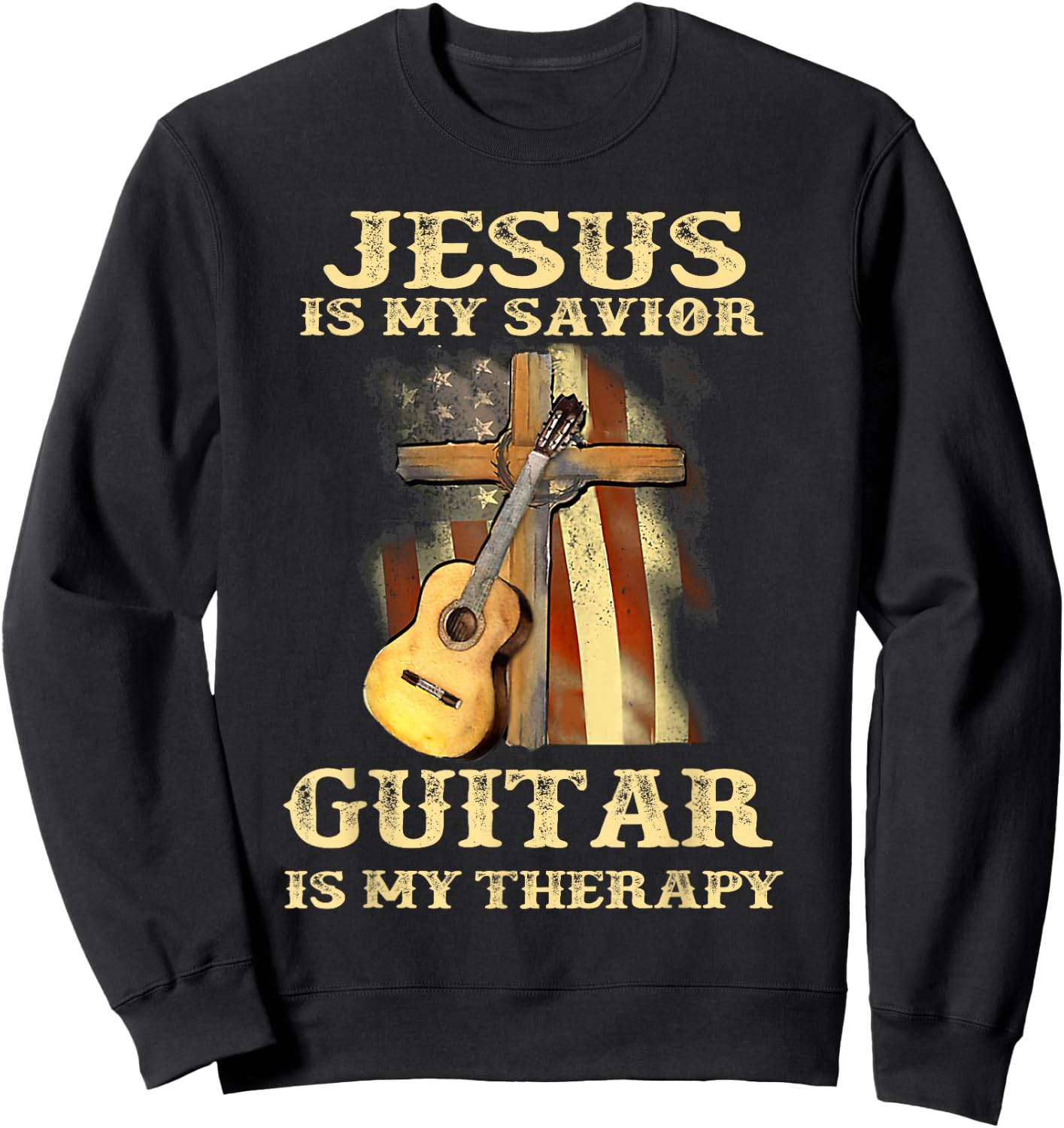 Jesus Is My Savior Guitar Is My Therapy Funny Christian Sweatshirt - Sweatshirt | Black
