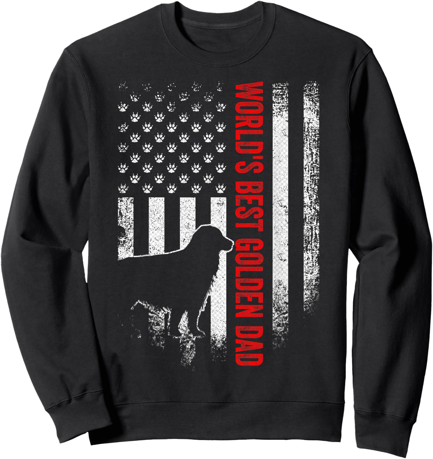 Vintage American Flag World's Best Golden Retriever Dad Gift Sweatshirt - Sweatshirt | Black