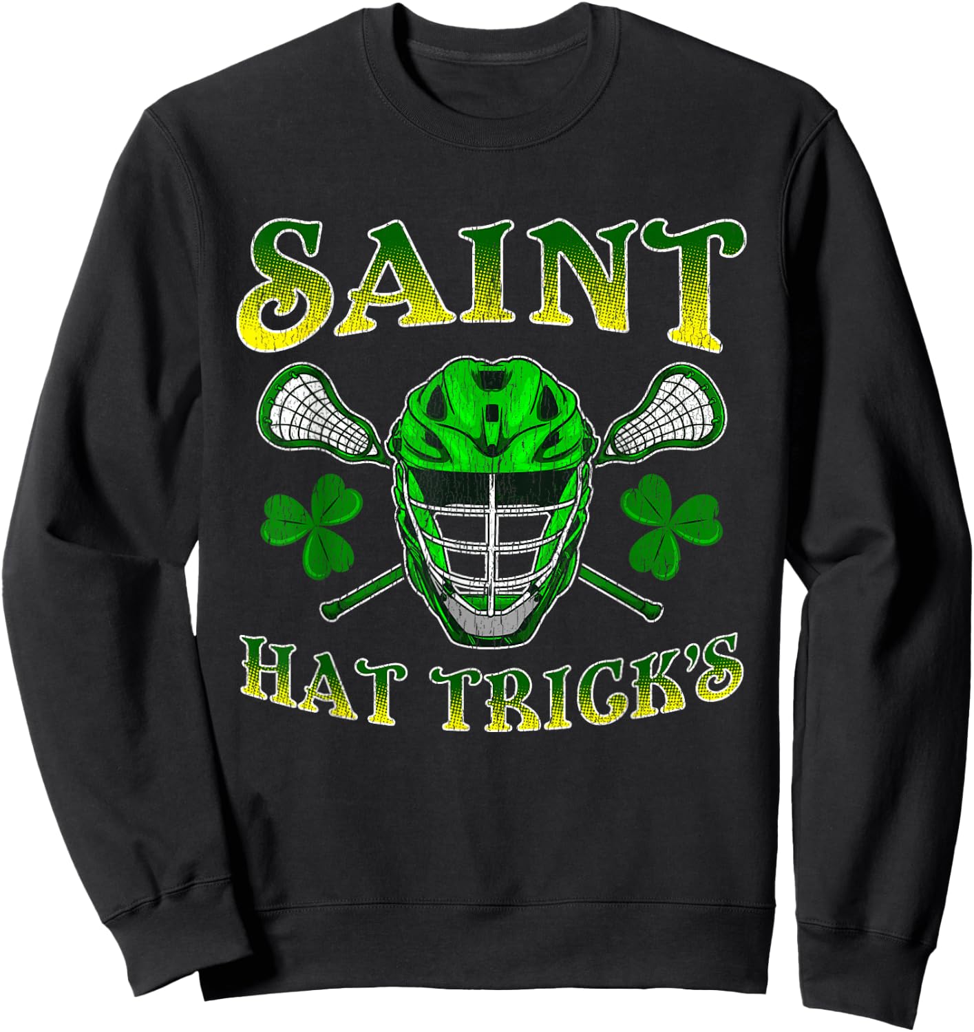 Funny Lacrosse Irish St Patrick's Day Distressed Sweatshirt - Sweatshirt | Black