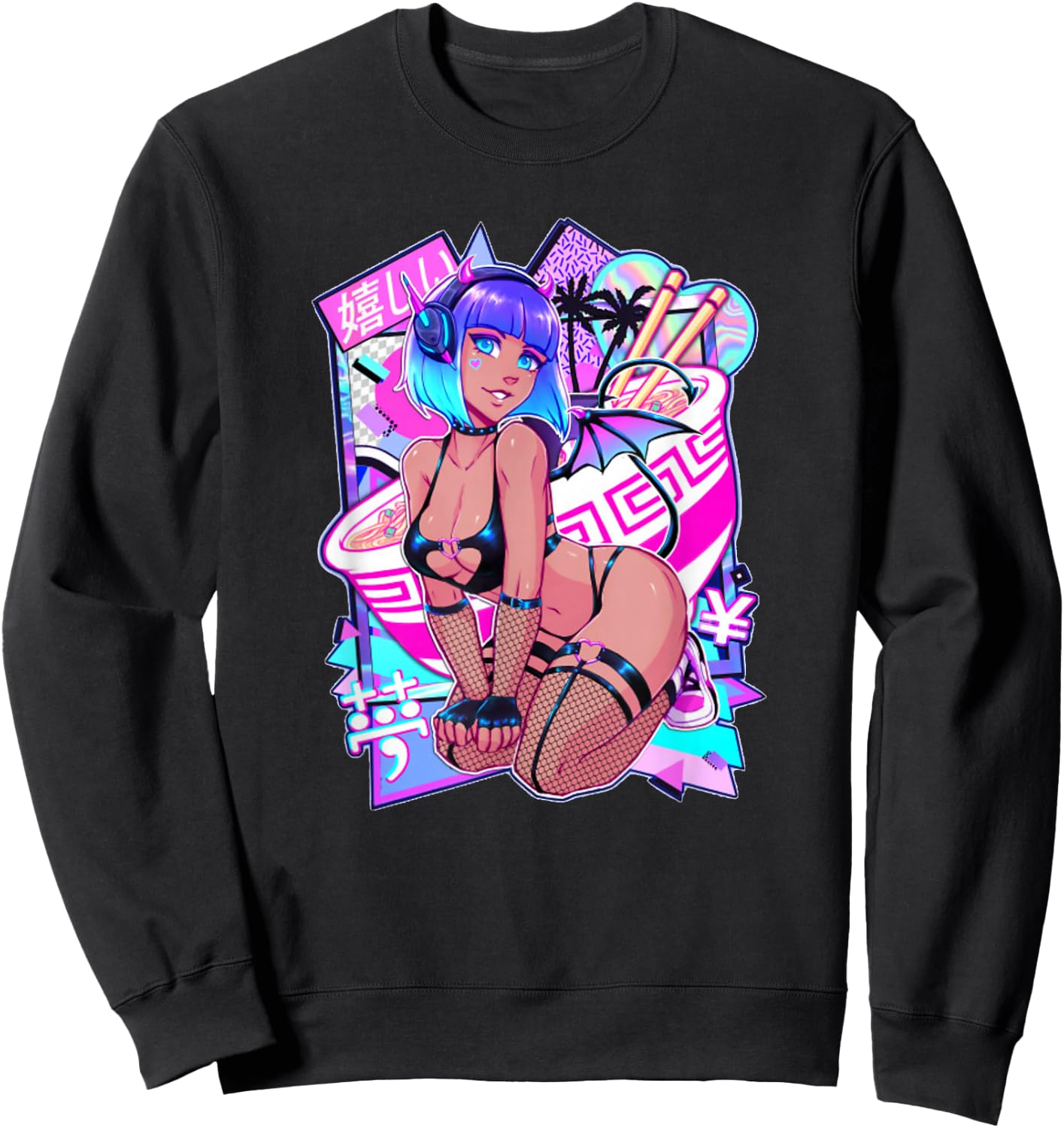 Sexy Anime Girl Japanese Sexy Demon Girl Cosplay Small Sweatshirt - Sweatshirt | Black