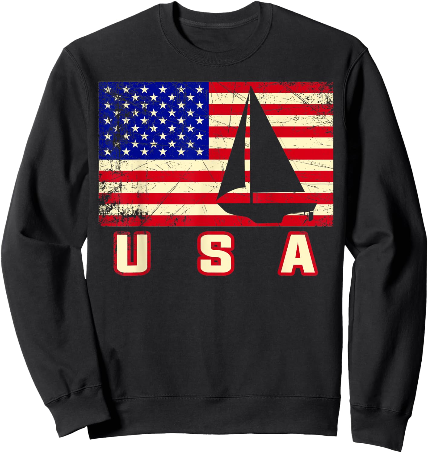 American Flag Sailing | Cute Boating Gift Kids Men Sweatshirt - Sweatshirt | Black