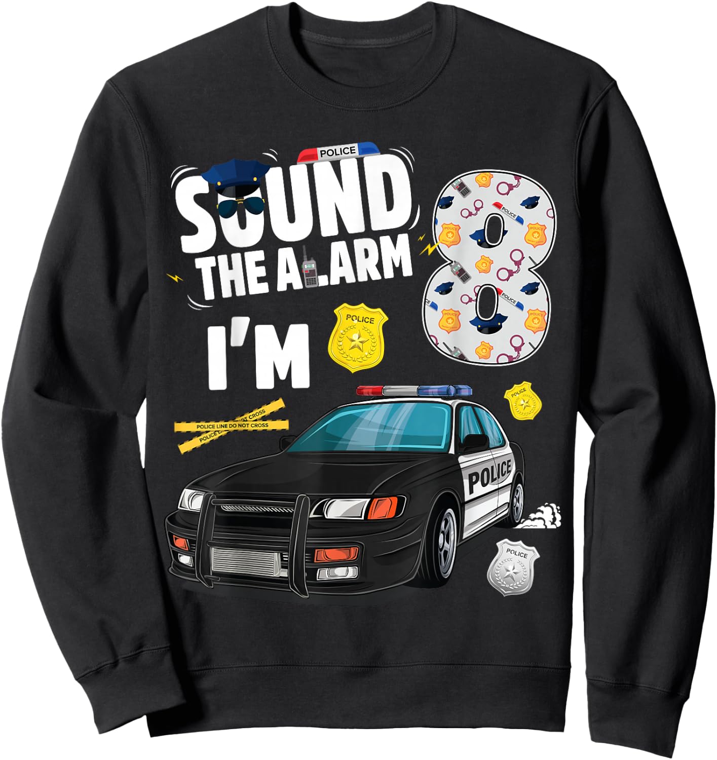 Police Car 8th Birthday Boy 8 year old Cop Policeman Officer Sweatshirt - Sweatshirt | Black