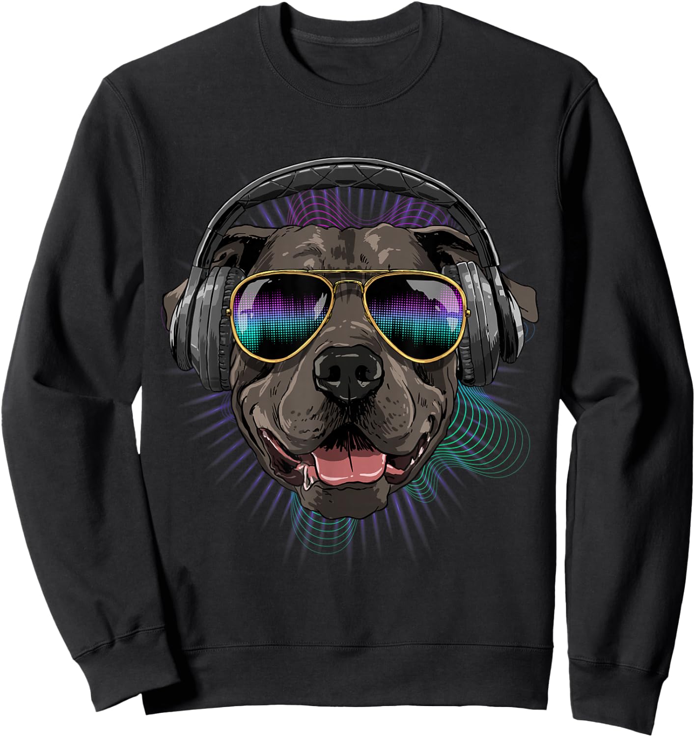 Music Pit Bull Dj With Headphones Musical Dog Lovers Sweatshirt - Sweatshirt | Black