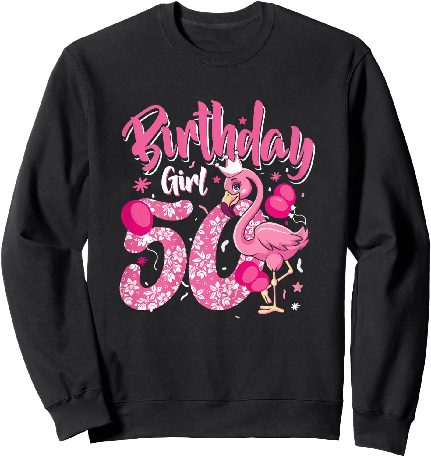 50th Birthday Gift Flamingo Fan 50 Year Old Women 50th Bday Sweatshirt - Sweatshirt | Black