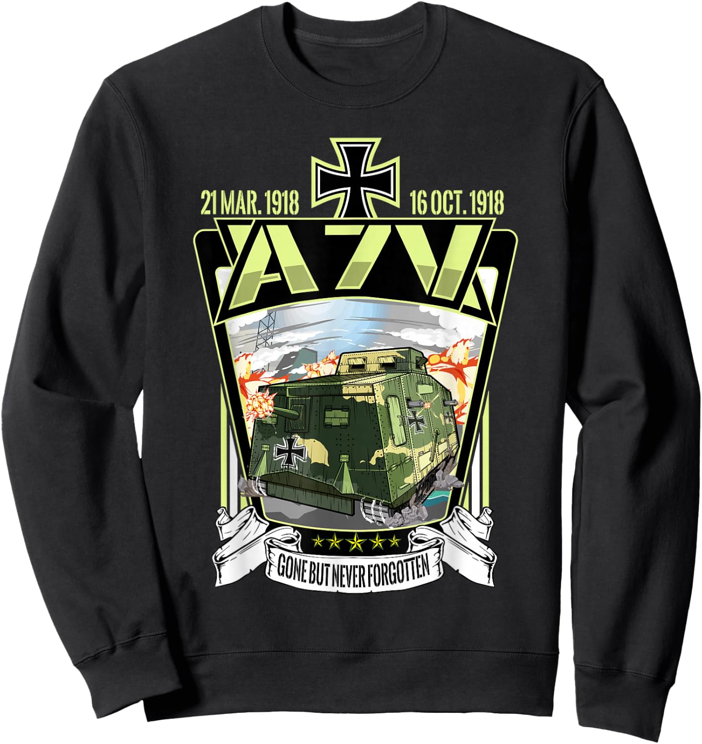 WW1 World War German Heavy A7V Tank Sweatshirt - Sweatshirt | Black
