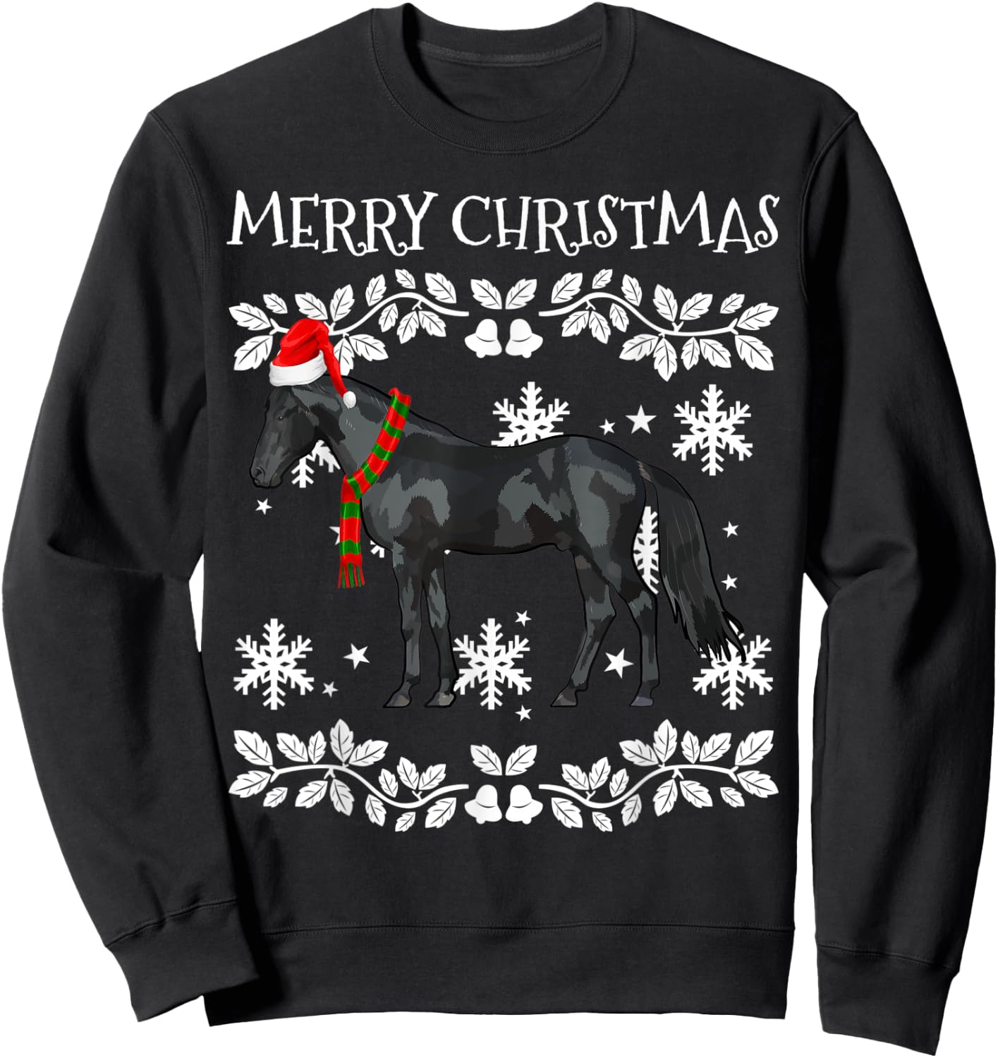 Merry Christmas Ornament Black Horse Ugly Xmas Sweatshirt - Sweatshirt | Black