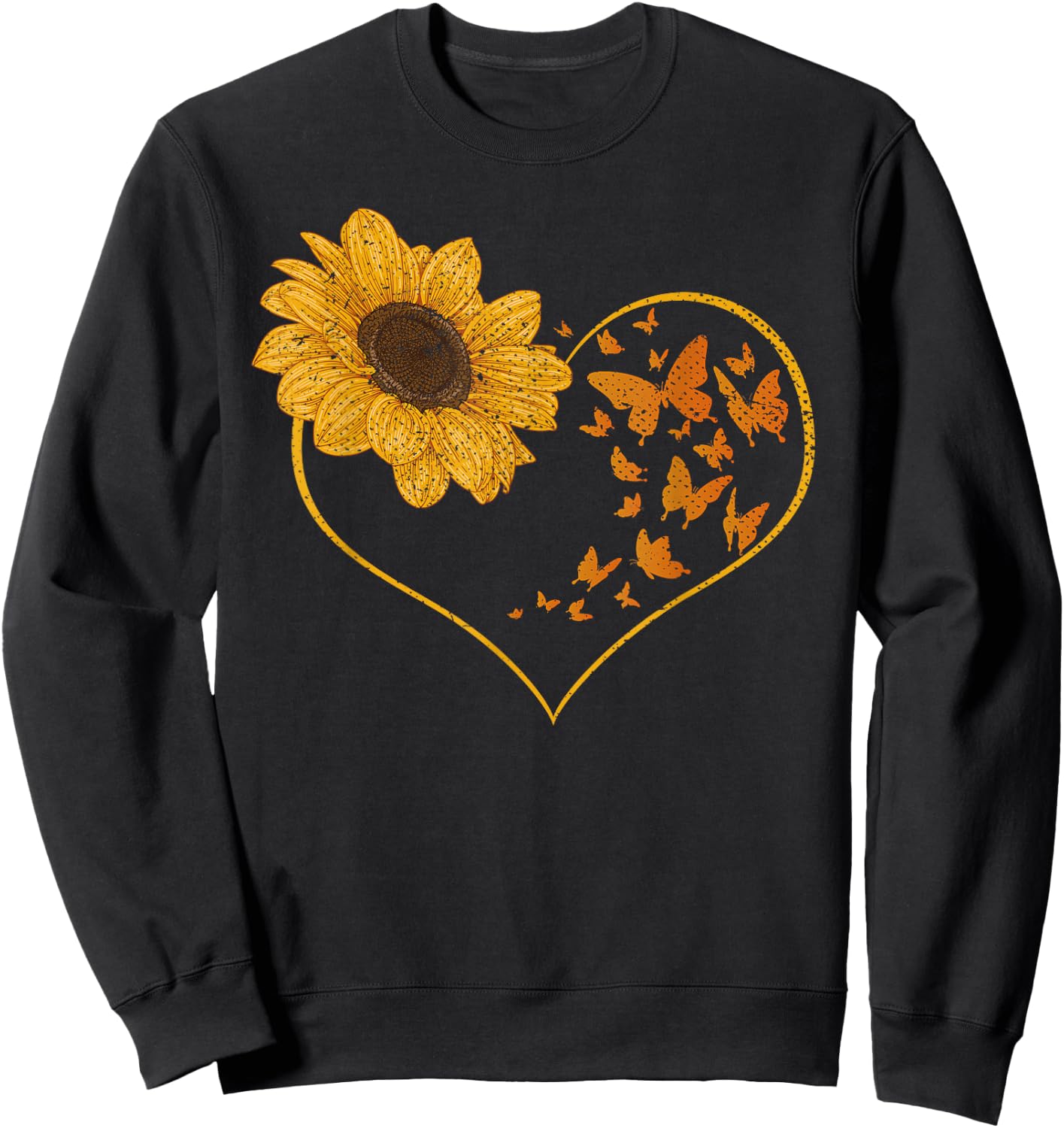 Butterfly Yellow Flowers Heart Hippie Sunflower Sweatshirt - Sweatshirt | Black