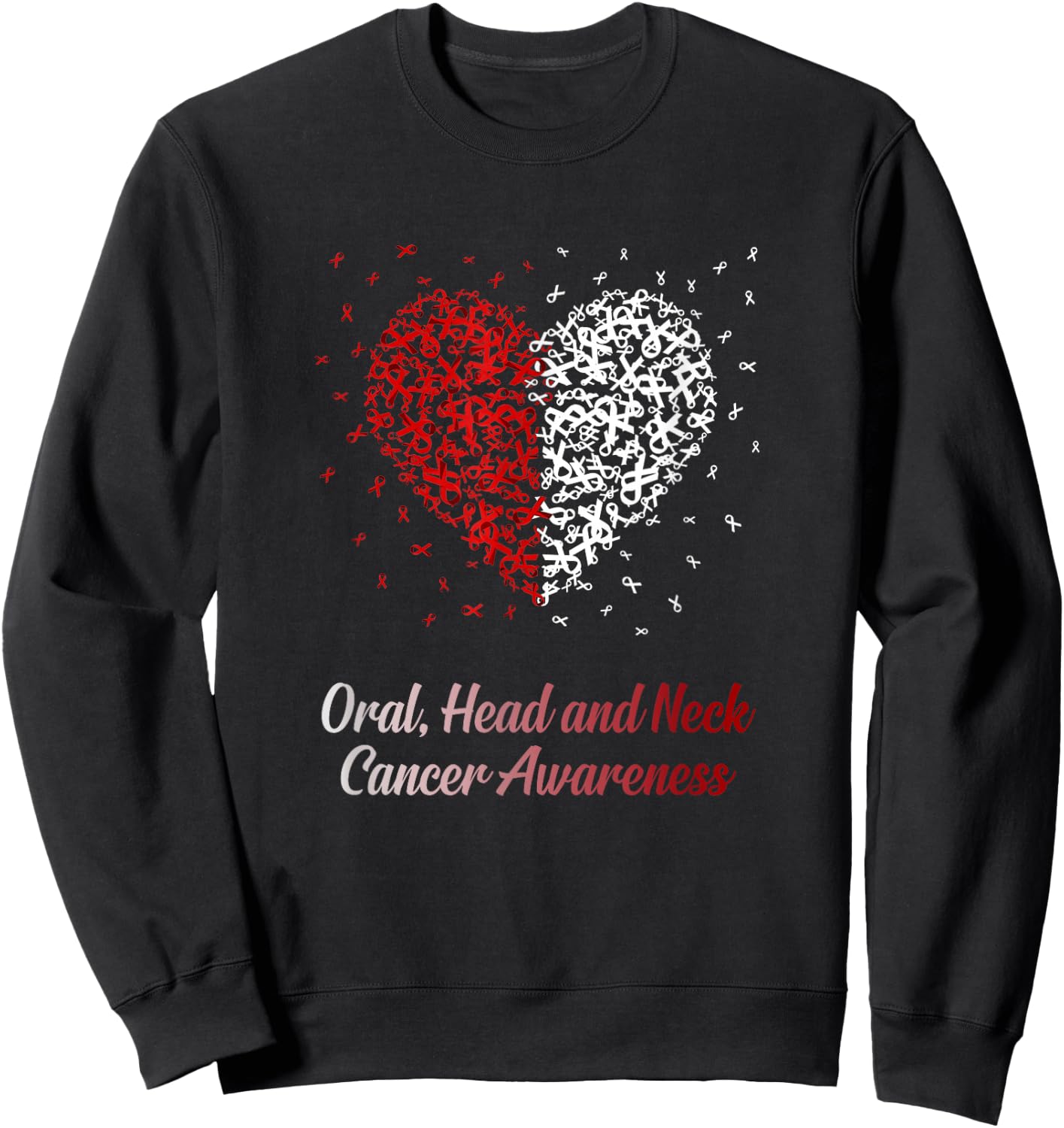 Burgundy White Heart Ribbon Oral Head Neck Cancer Awareness Sweatshirt - Sweatshirt | Black
