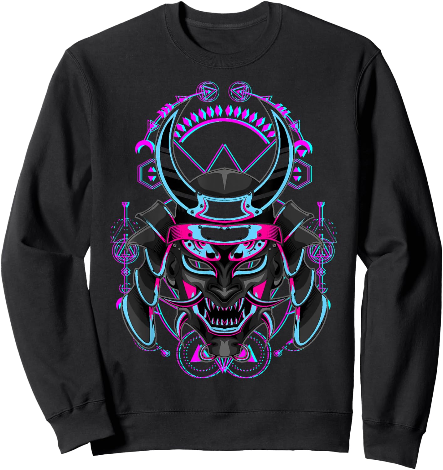 Japanese Demon Samurai Oni Face Mask Glitch Sweatshirt - Sweatshirt | Black