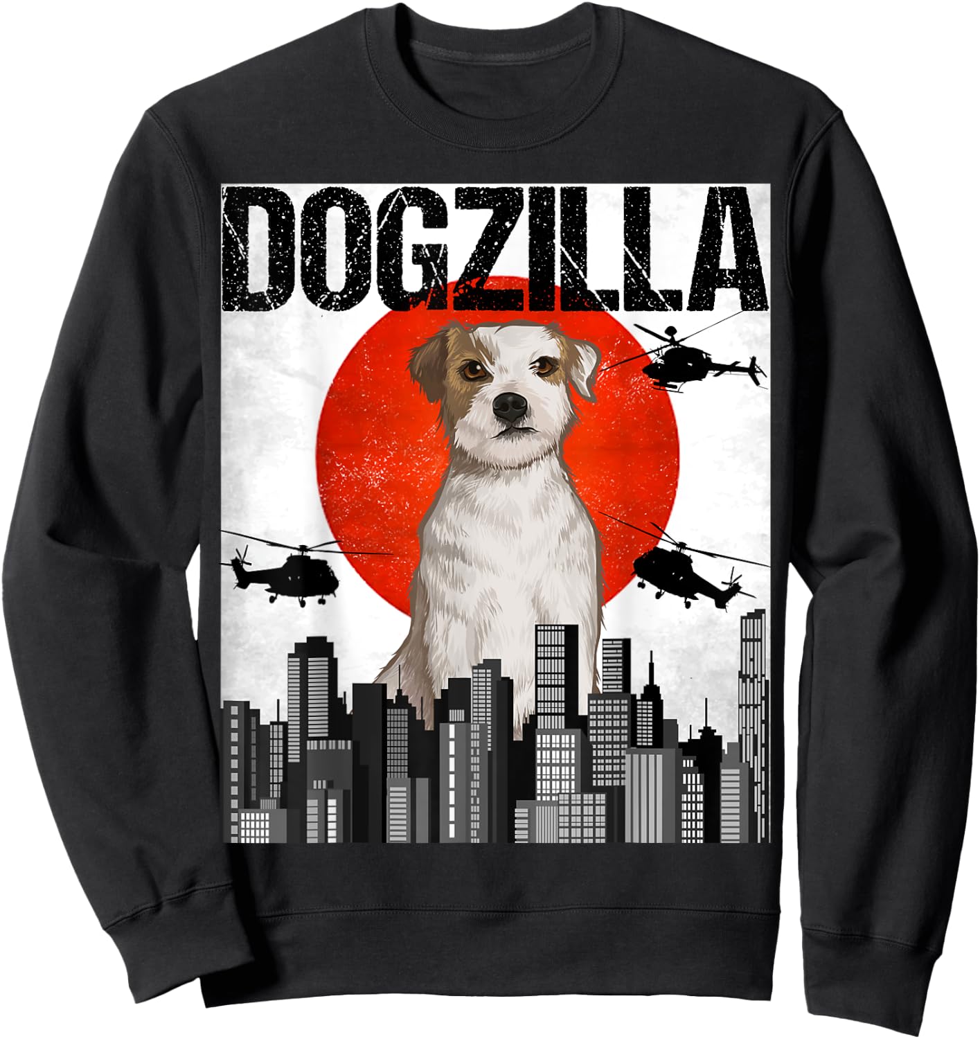 Funny Vintage Japanese Dogzilla Parson Russell Terrier Sweatshirt - Sweatshirt | Black