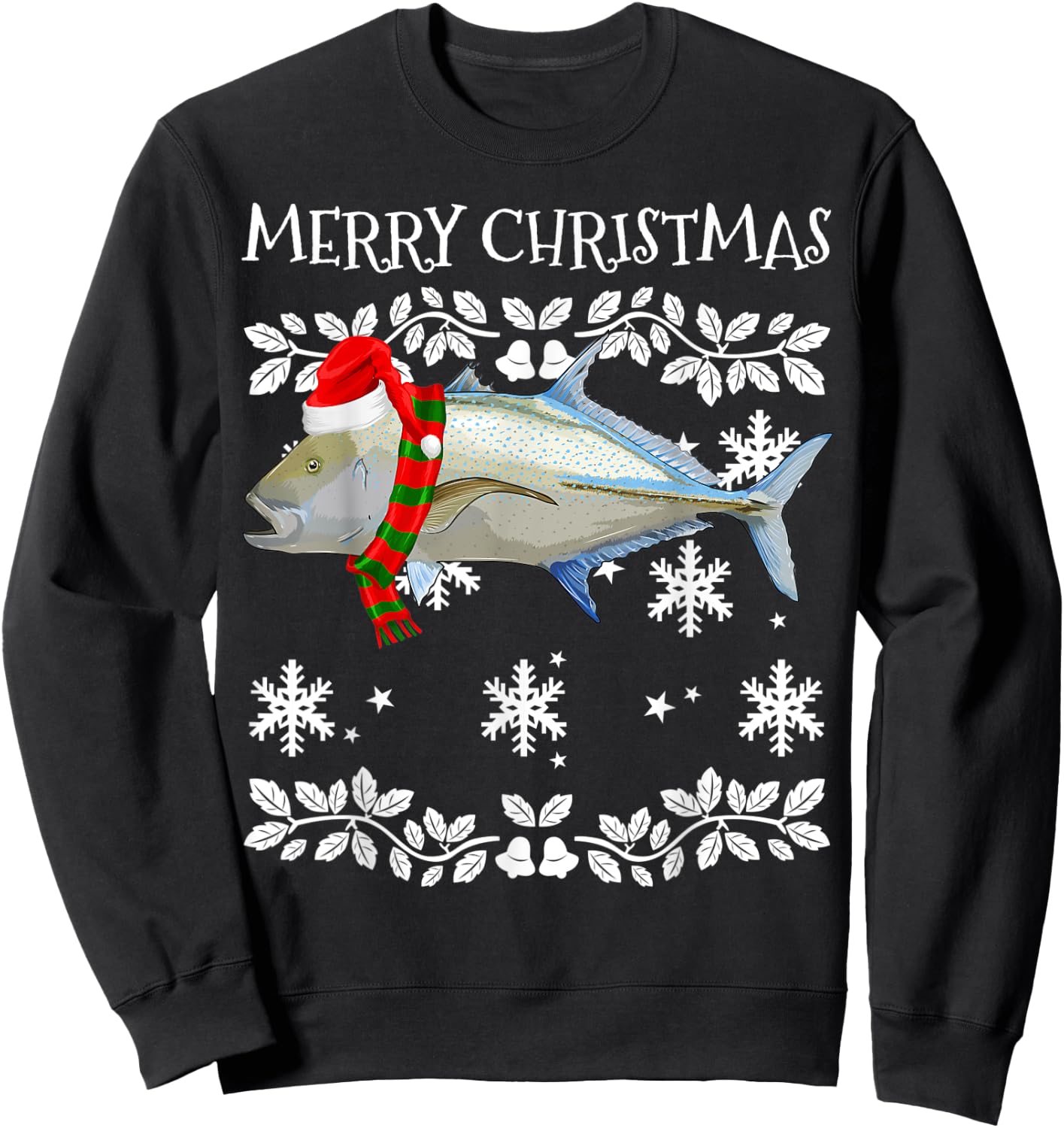 Fish Merry Christmas Ornament Bluefin Trevally Ugly Xmas Sweatshirt - Sweatshirt | Black