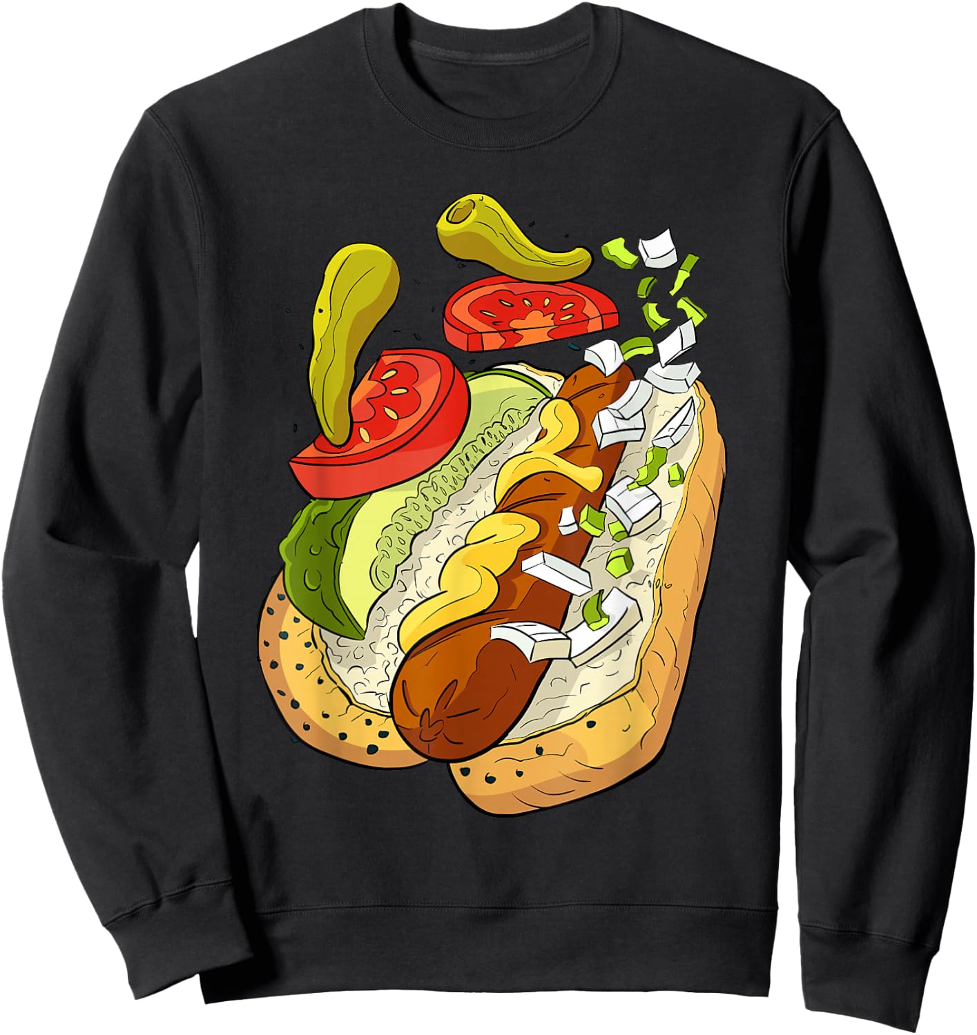 Official Chicago Style Hot Dog Street Art Sweatshirt - Sweatshirt | Black