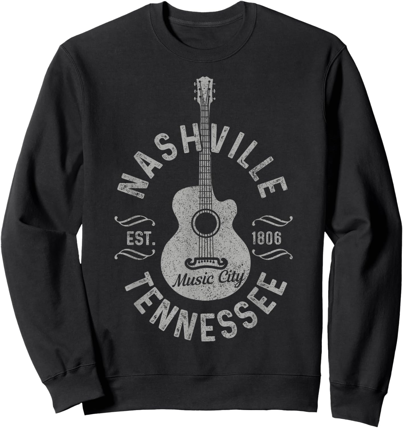 Nashville Tennessee Vintage Guitar Country Music City Sweatshirt - Sweatshirt | Black
