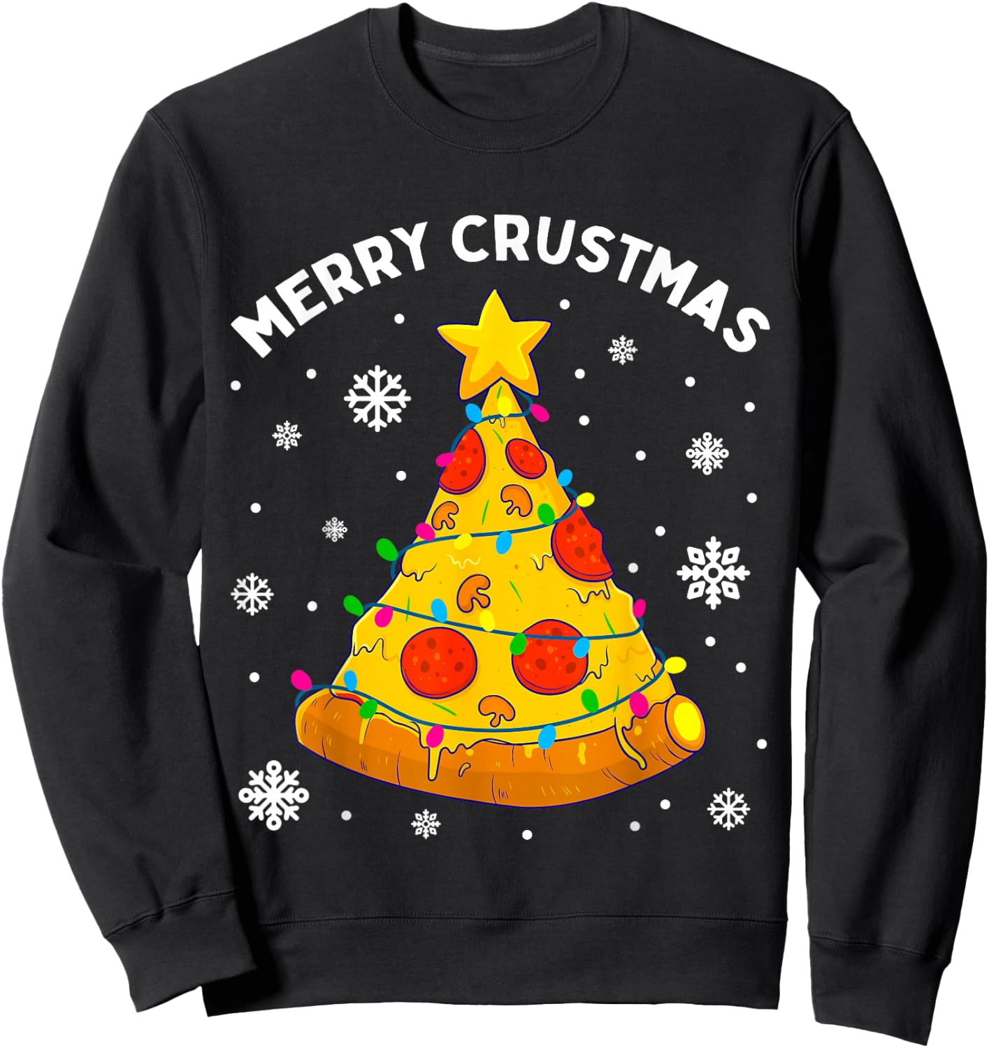 Merry Crustmas Pizza Christmas Tree Xmas Gifts Kids Men Sweatshirt - Sweatshirt | Black