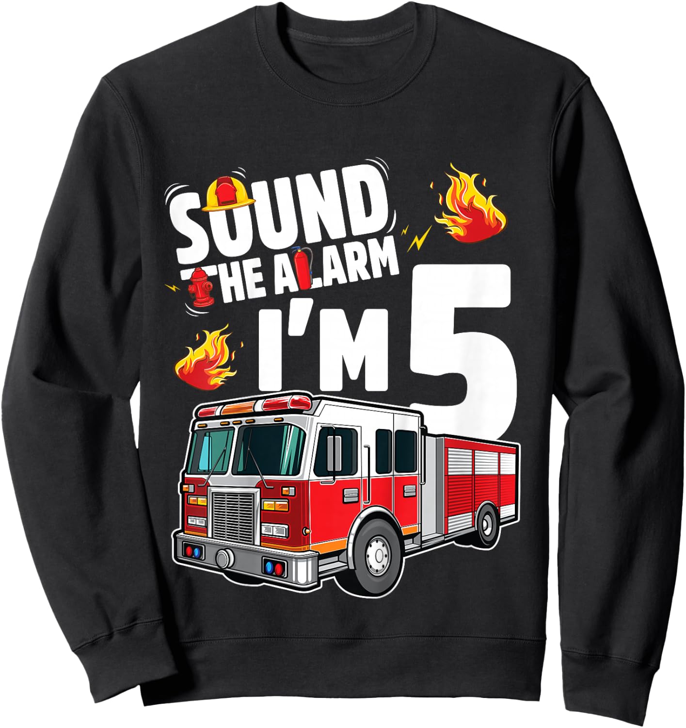 Fire Truck 5th Birthday Boy Firefighter 5 Year Old Sweatshirt - Sweatshirt | Black