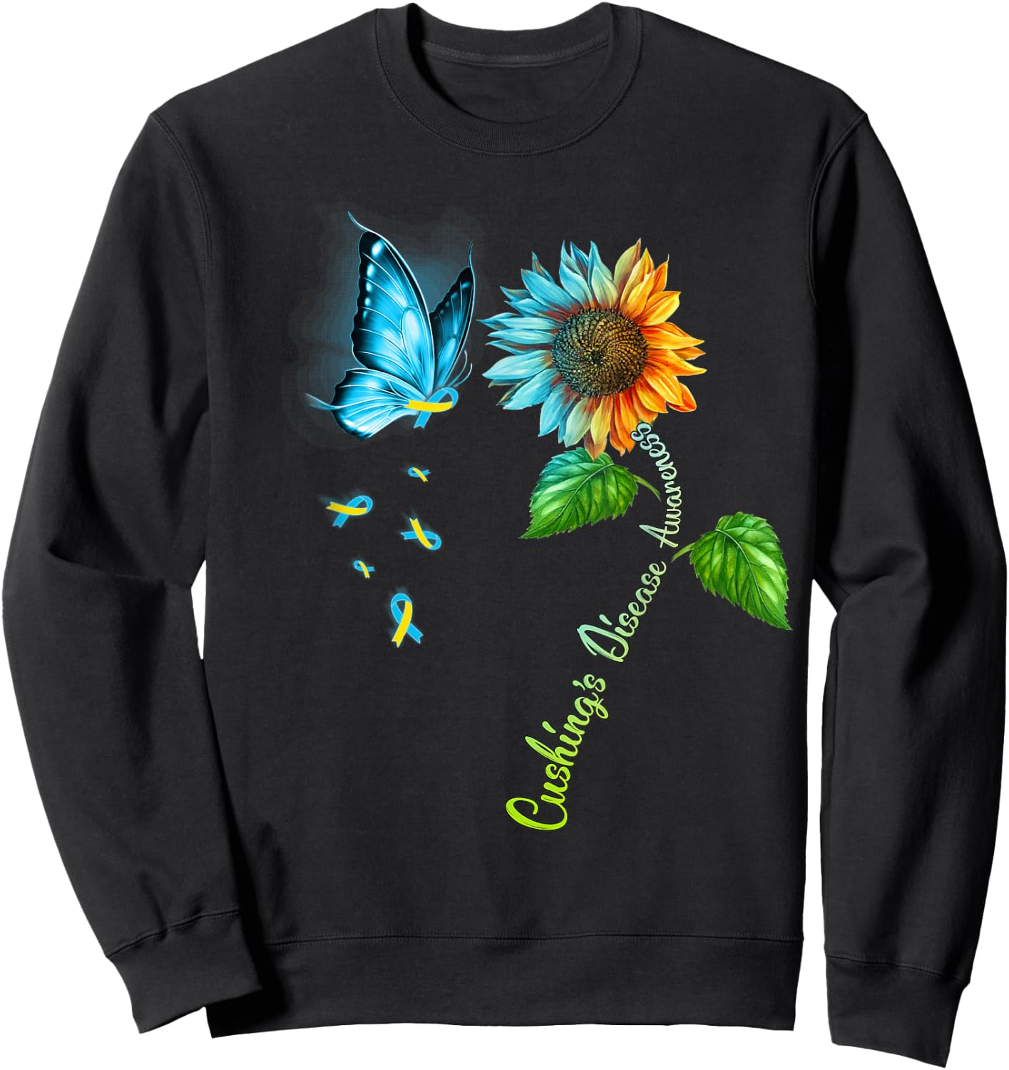 Butterfly Sunflower Cushing's Disease Awareness Sweatshirt - Sweatshirt | Black