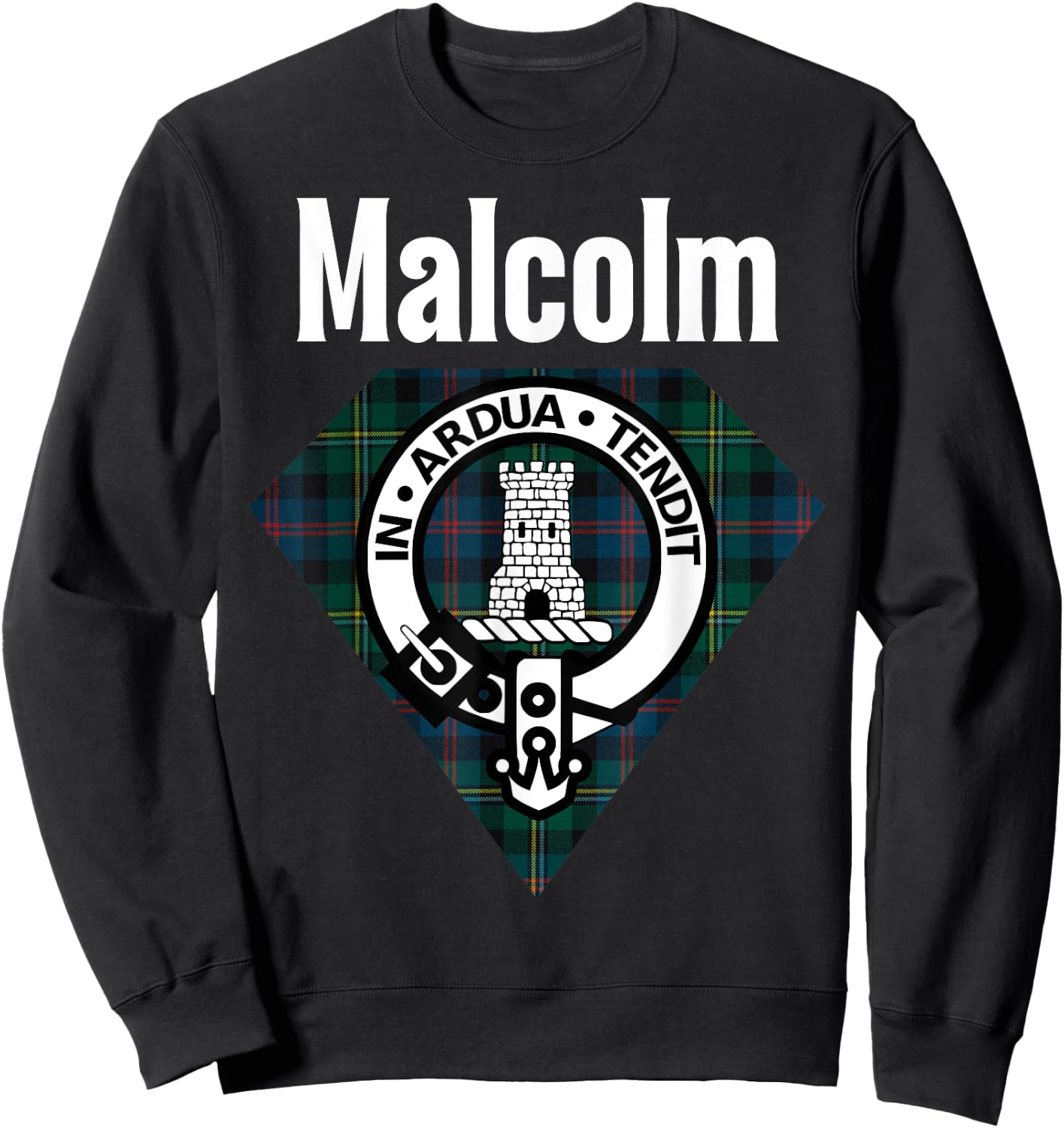 Malcolm Clan Scottish Name Coat Of Arms Tartan Sweatshirt - Sweatshirt | Black