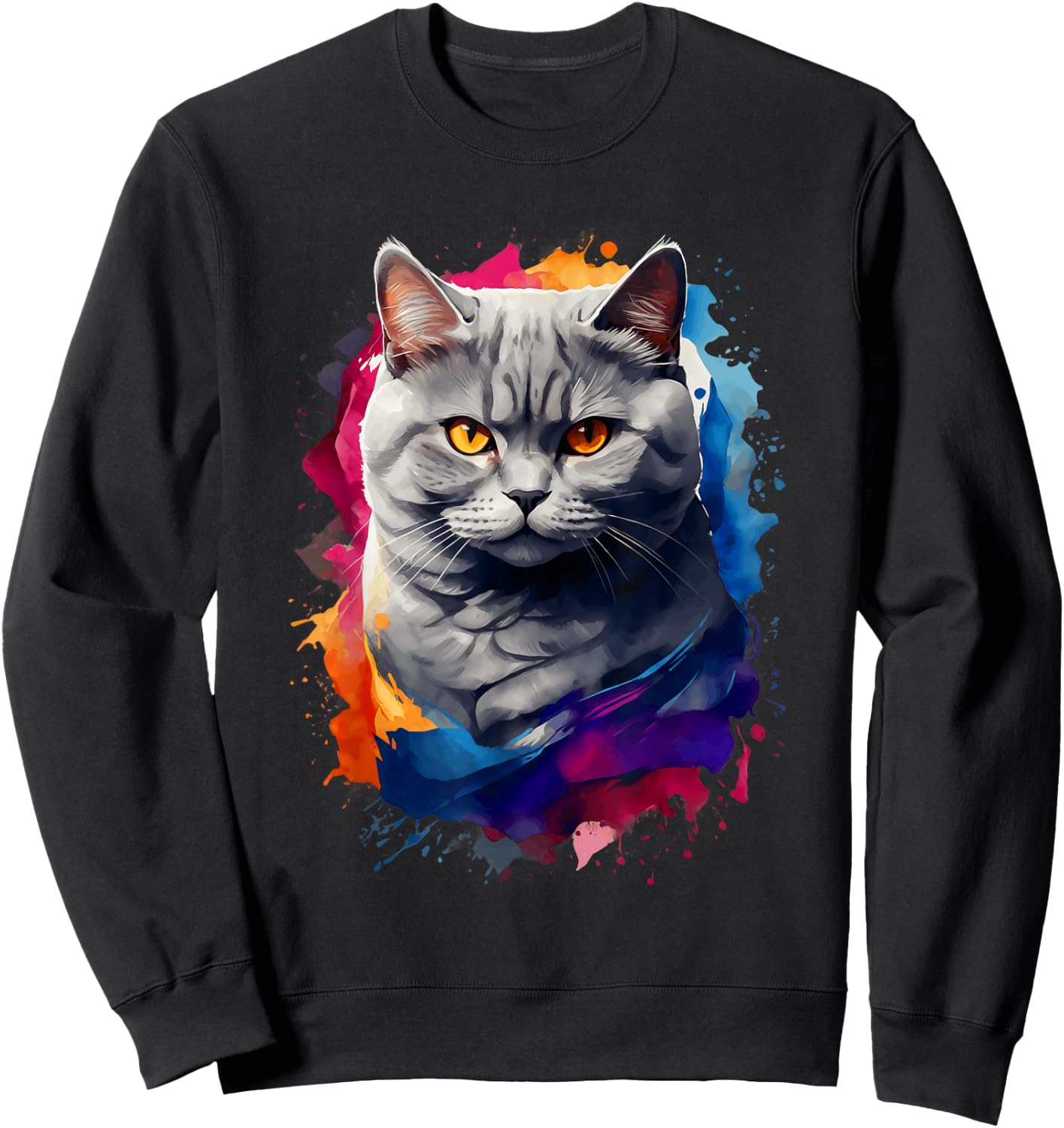 British Shorthair Watercolor Cat - All Ages Cat Lovers Sweatshirt - Sweatshirt | Black