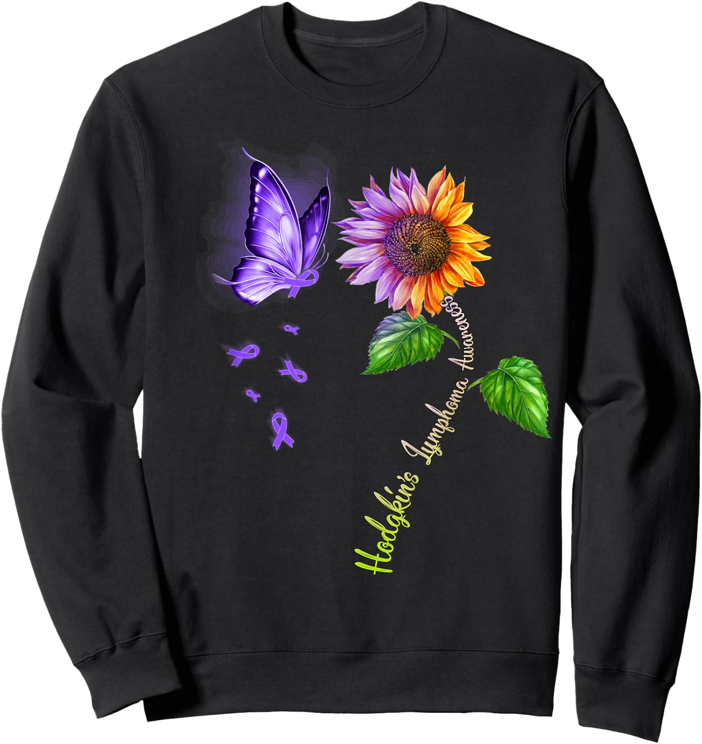 Butterfly Sunflower Hodgkin's Lymphoma Awareness Sweatshirt - Sweatshirt | Black