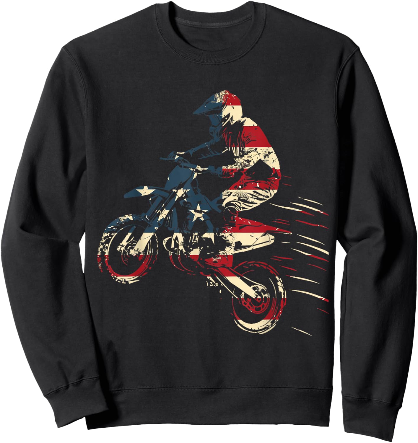 Motocross Dirt Bike MX American Flag Patriotic Biker Vintage Sweatshirt - Sweatshirt | Black