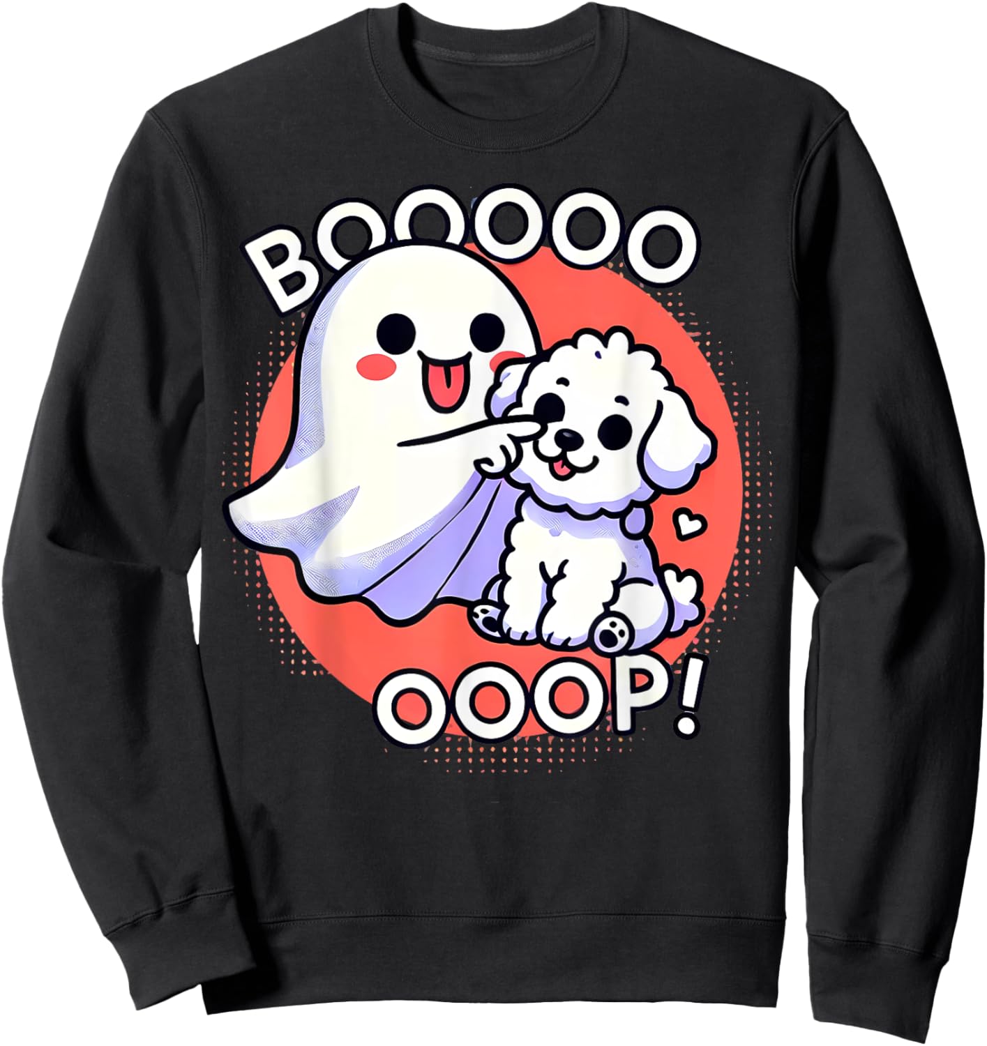 Funny Halloween Ghost Bichon Frise Dog Boop Puppy Humor Men Women Kids Sweatshirt - Sweatshirt | Black