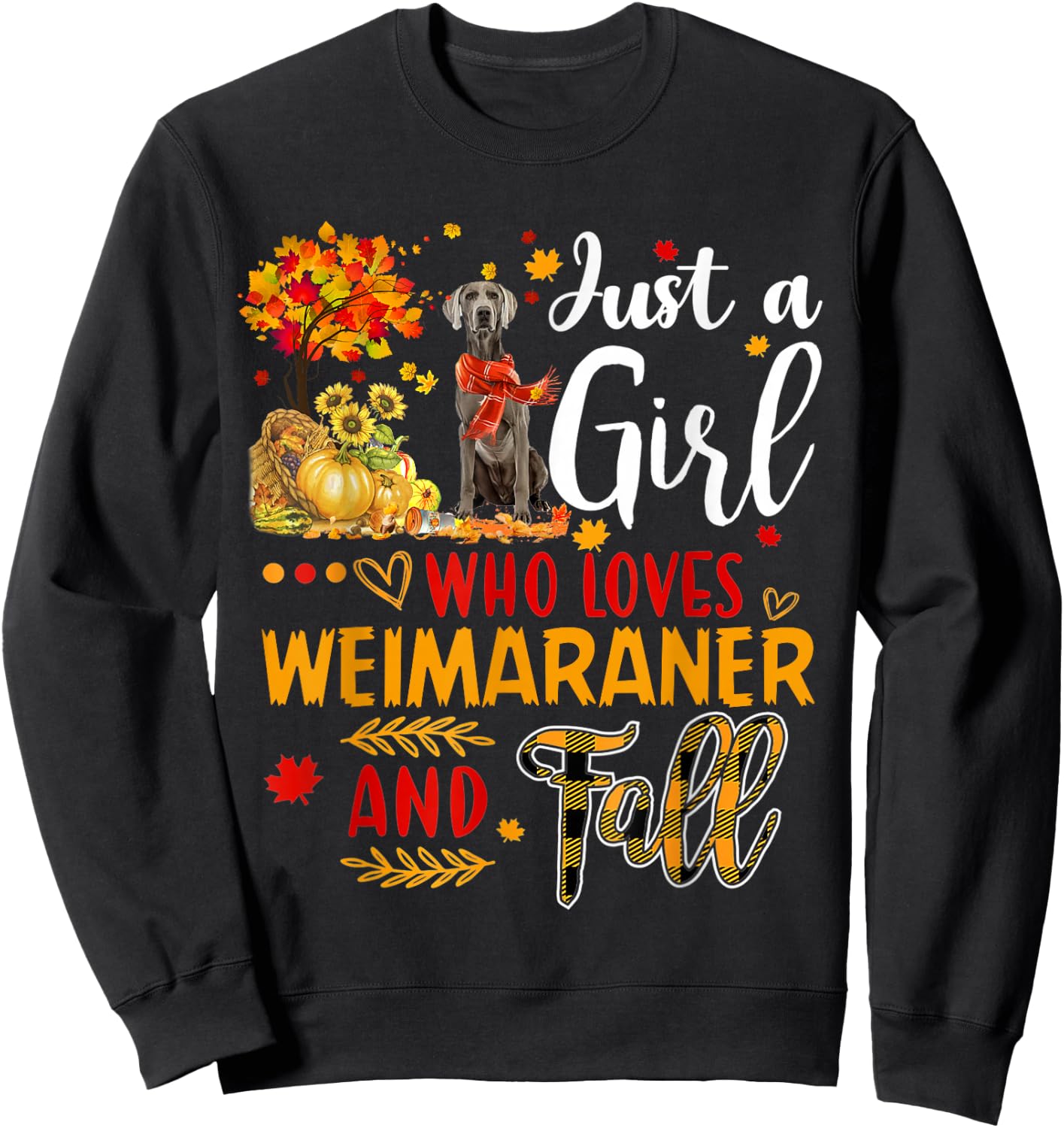 Autumn Tree Weimaraner Thanksgiving Pumpkin Dog Fall Leaf Sweatshirt - Sweatshirt | Black
