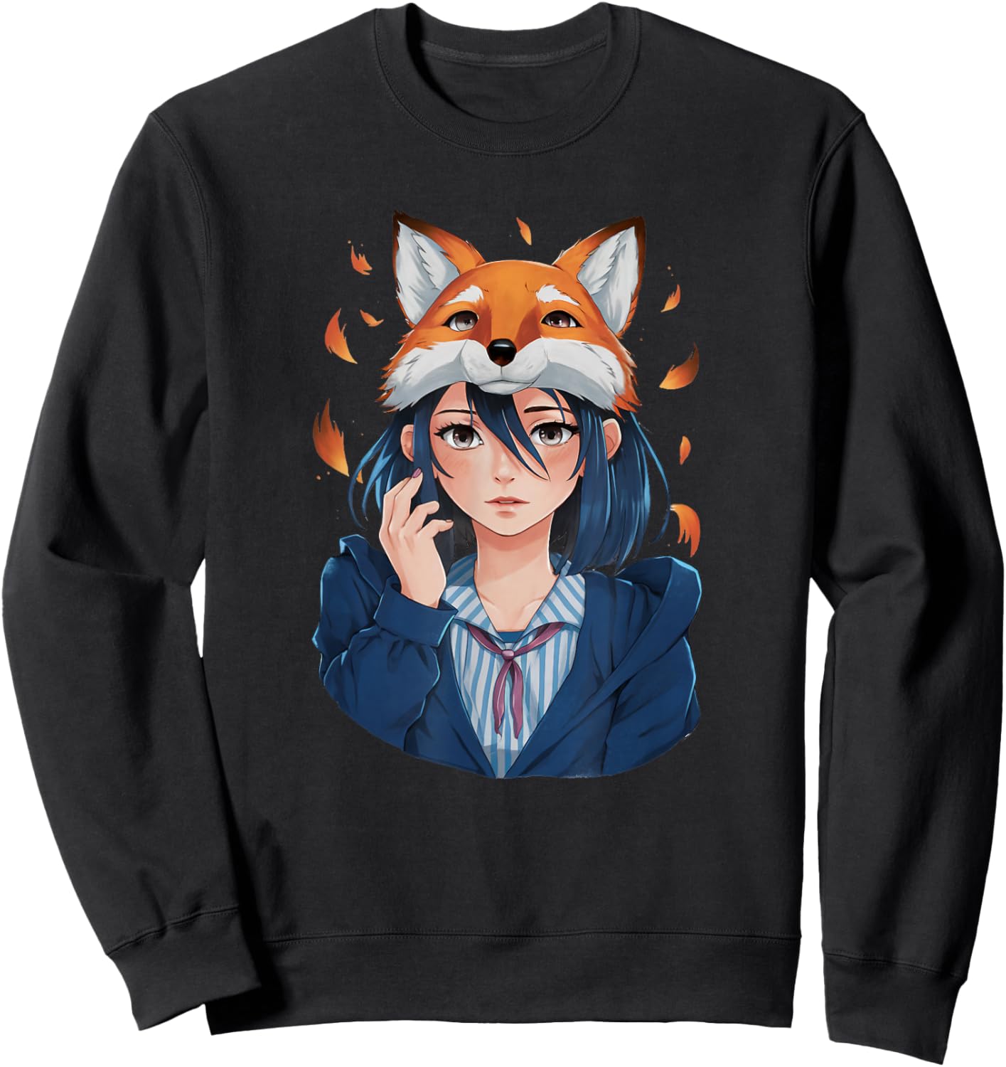 Anime Girl Therian Fox Mask Sweatshirt - Sweatshirt | Black
