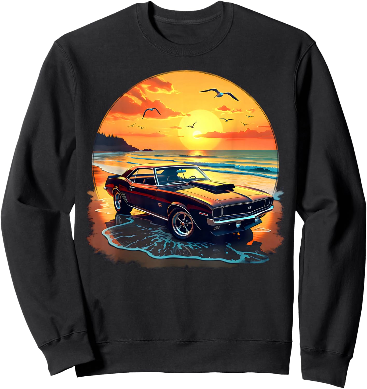 Classic Muscle Car Retro Vintage Style American Car Beach Sweatshirt - Sweatshirt | Black