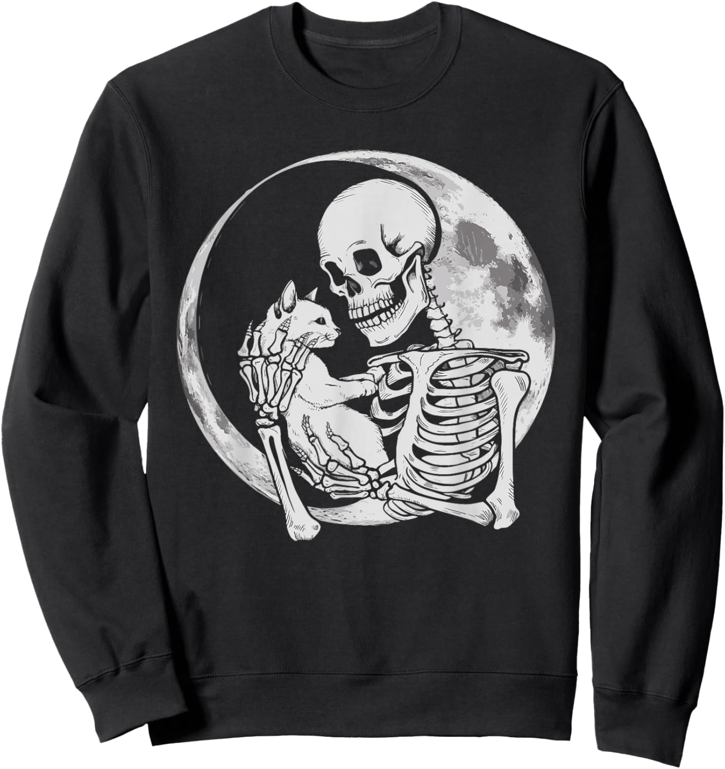 Skeleton Holding Cat Feline Women Kids Sweatshirt - Sweatshirt | Black